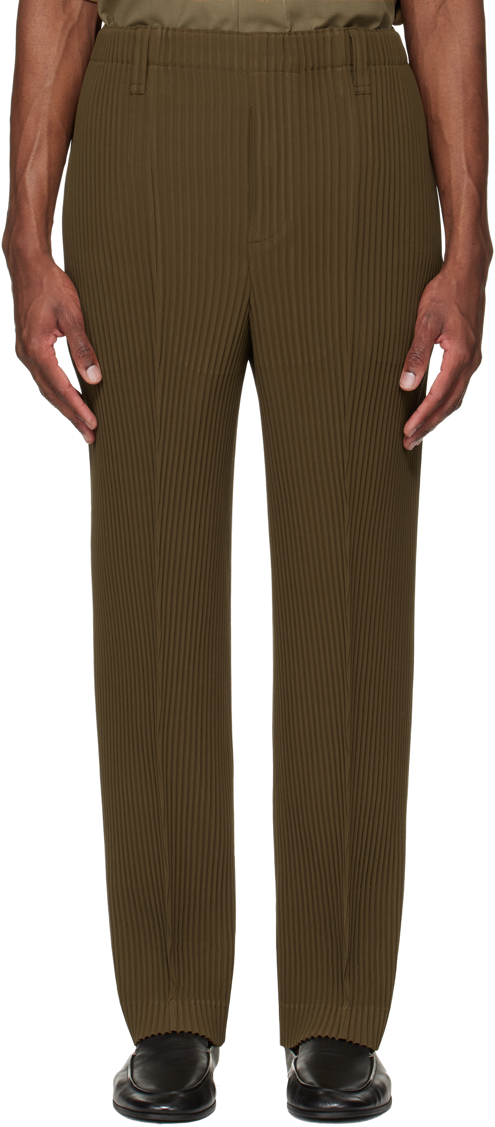 HOMME PLISSÉ ISSEY MIYAKE: Khaki Tuxedo Pleats Trousers | SSENSE