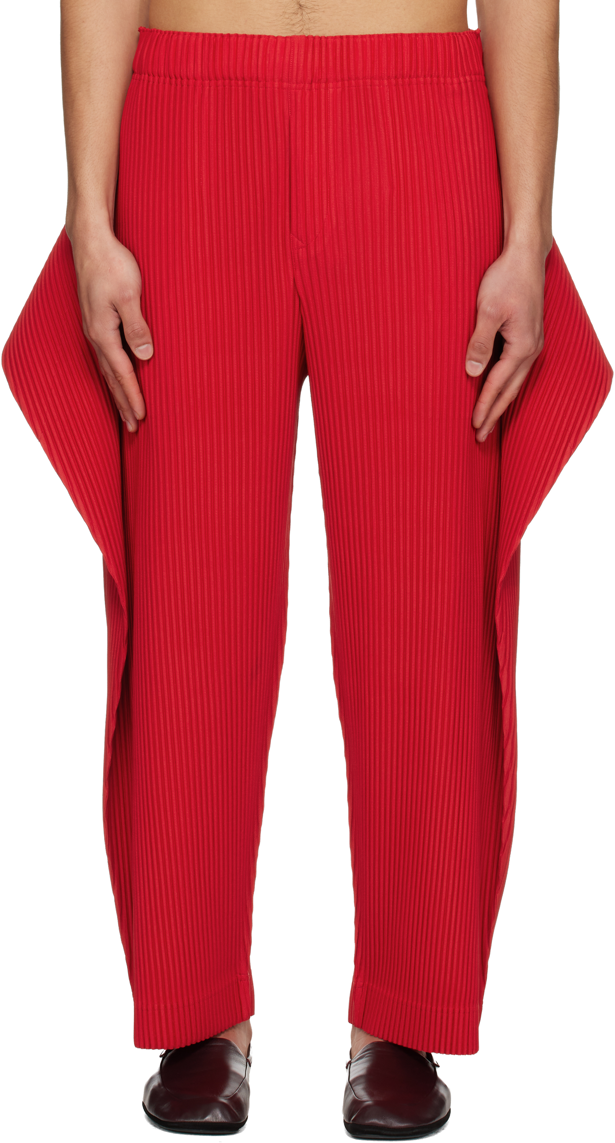 Red Cover And Fold Trousers by HOMME PLISSÉ ISSEY MIYAKE on Sale