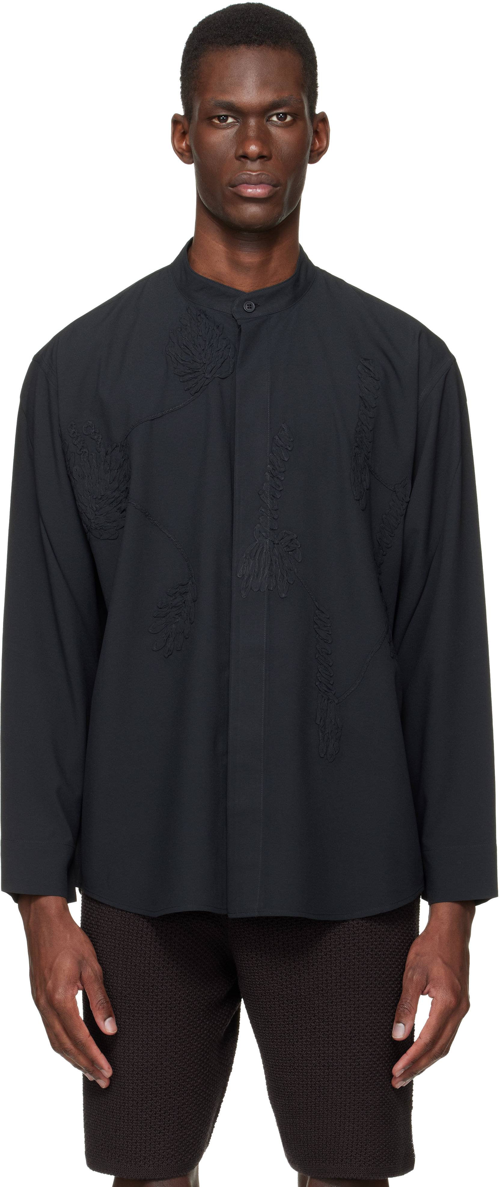 HOMME PLISSÉ ISSEY MIYAKE: Black Embroidery Press Shirt | SSENSE