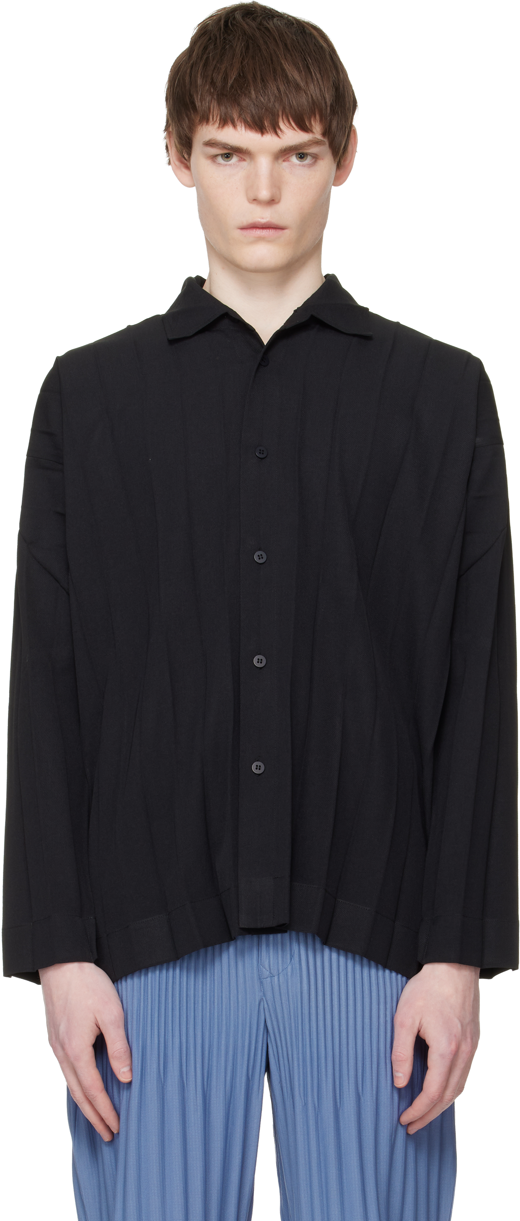 HOMME PLISSÉ ISSEY MIYAKE: Black Edge Ensemble Shirt | SSENSE