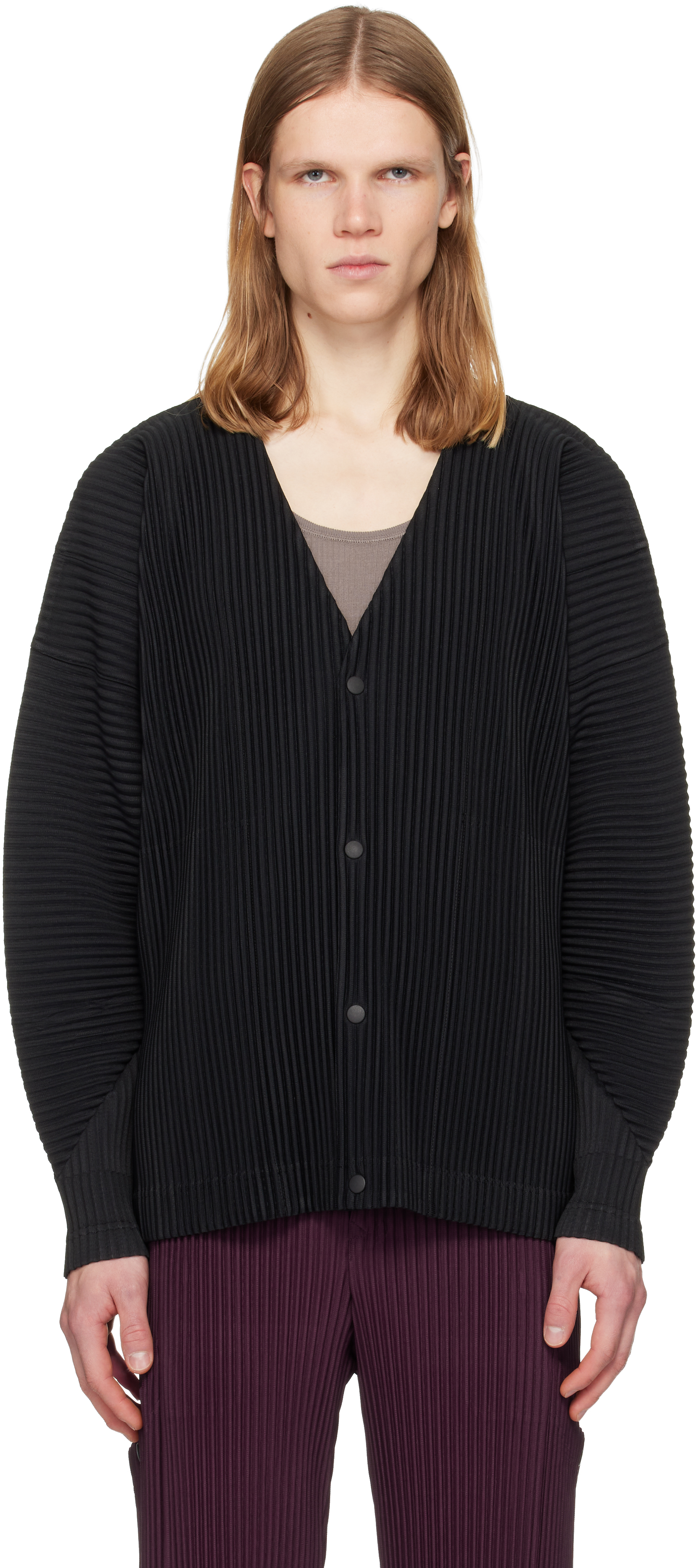 HOMME PLISSÉ ISSEY MIYAKE: Black Monthly Colors October Cardigan