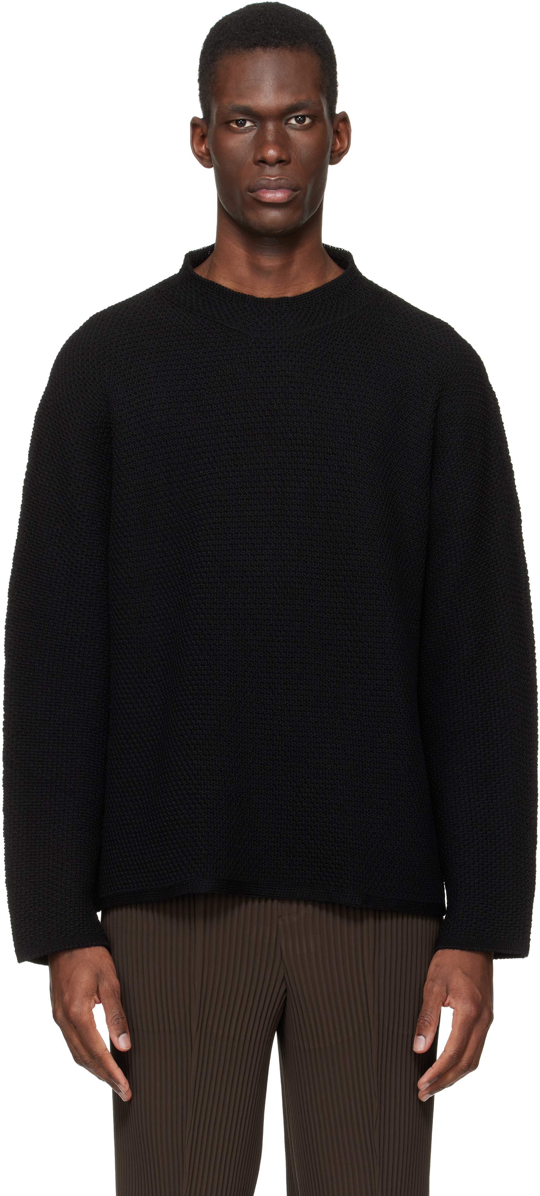 HOMME PLISSÉ ISSEY MIYAKE: Black Rustic Knit Sweater | SSENSE