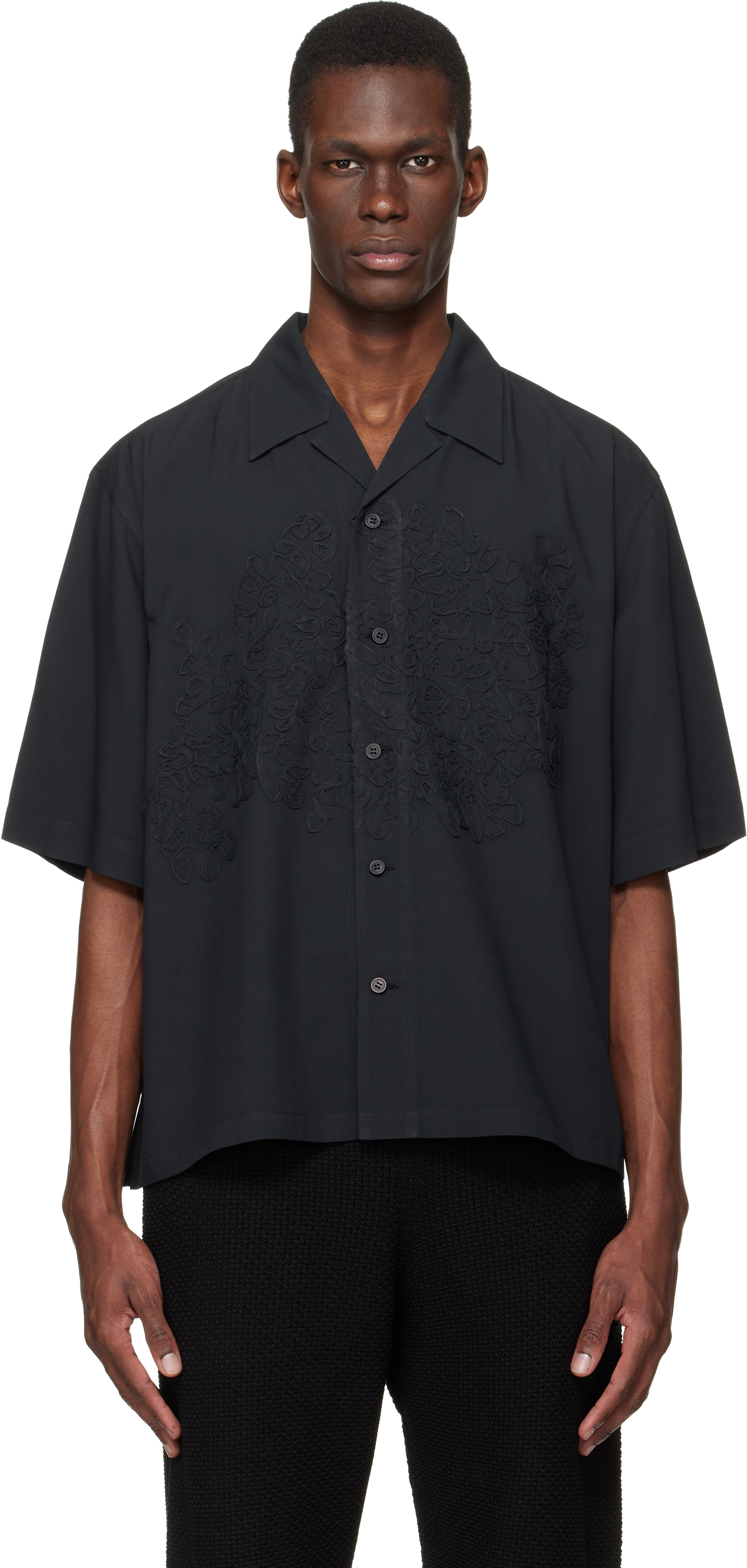HOMME PLISSÉ ISSEY MIYAKE: Black Embroidery Press Shirt | SSENSE
