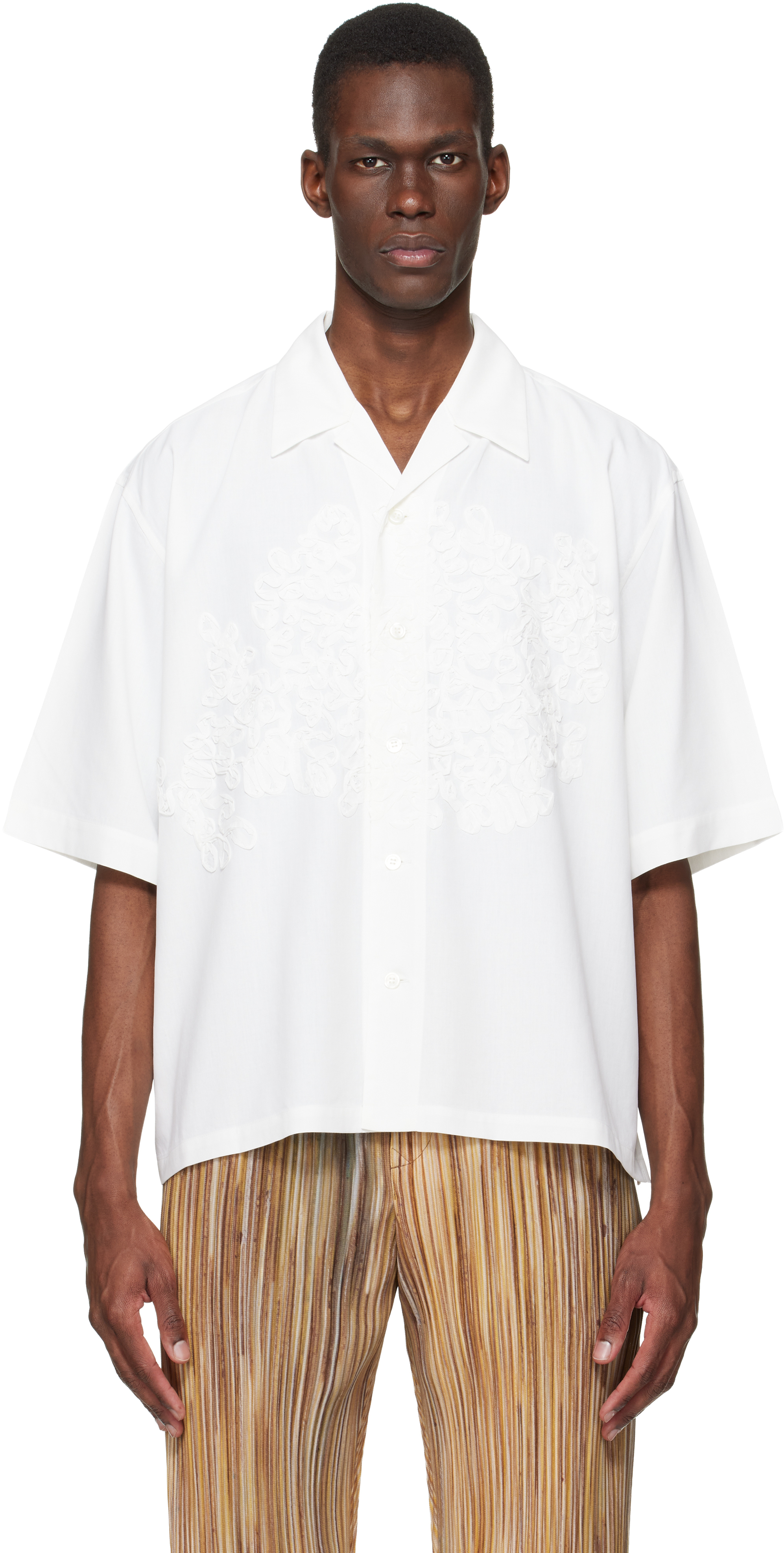 HOMME PLISSÉ ISSEY MIYAKE: White Embroidery Press Shirt | SSENSE HOMME PLISSÉ ISSEY MIYAKE: White Embroidery Press Shirt | SSENSE