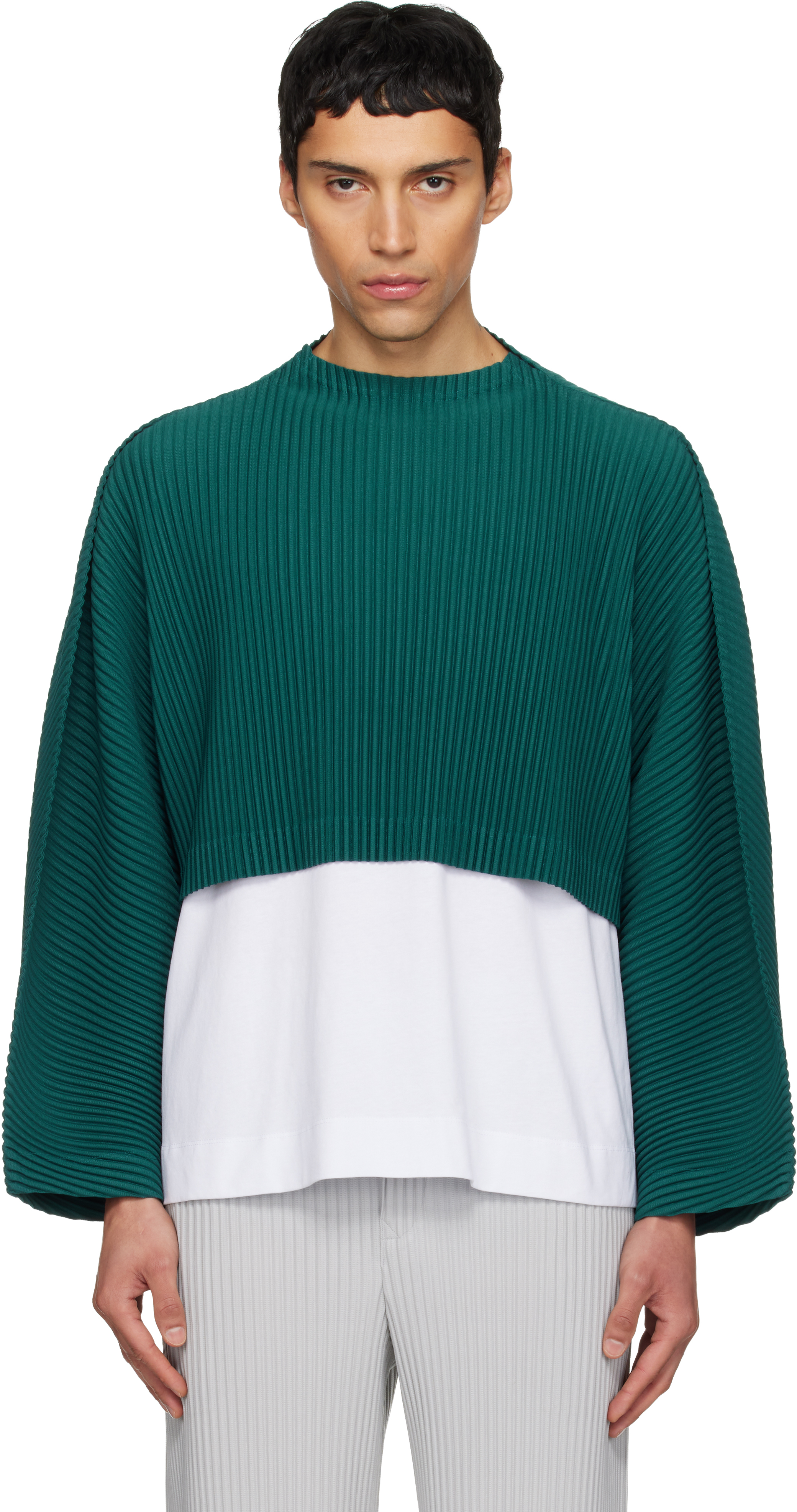 HOMME PLISSÉ ISSEY MIYAKE: Green Color Pleats 1 Top | SSENSE