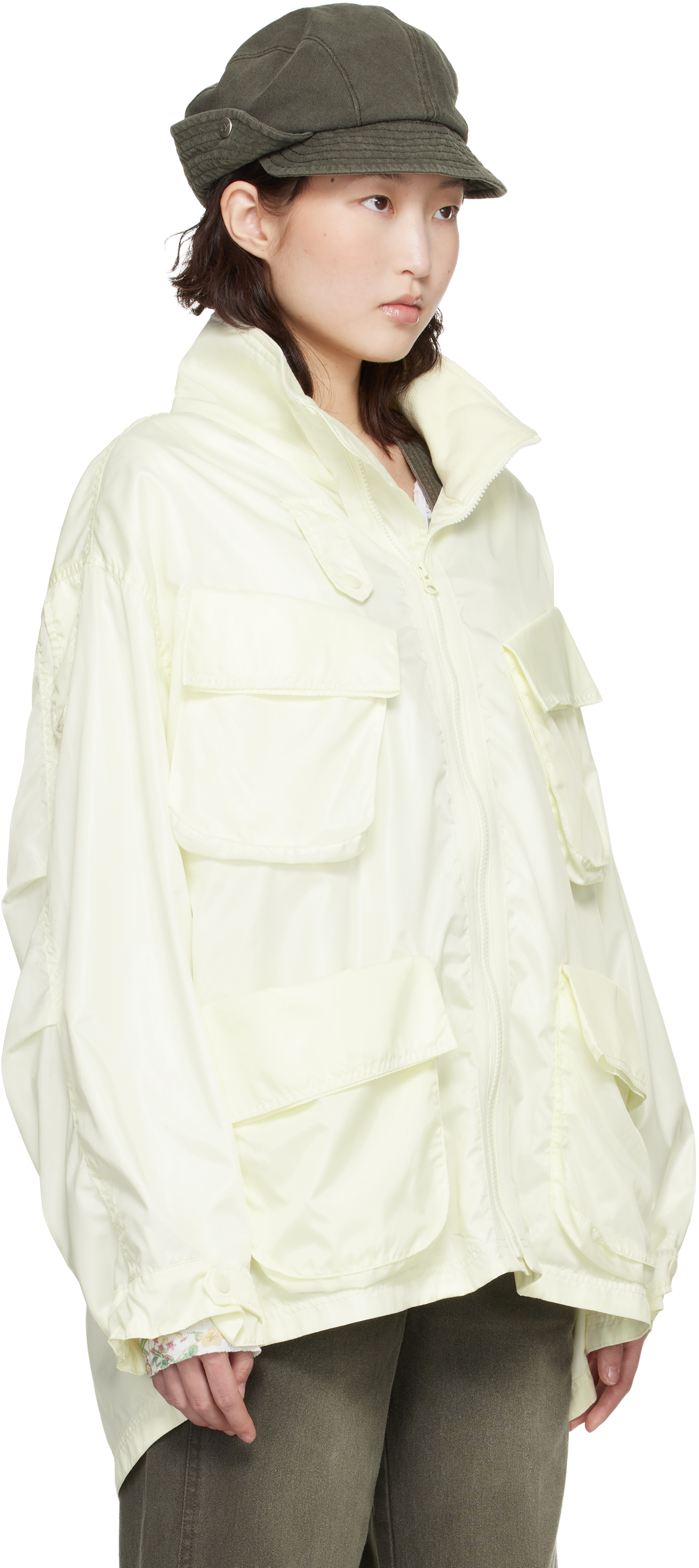 OPEN YY Khaki Cotton Cargo Bomber Jacket | Smart Closet