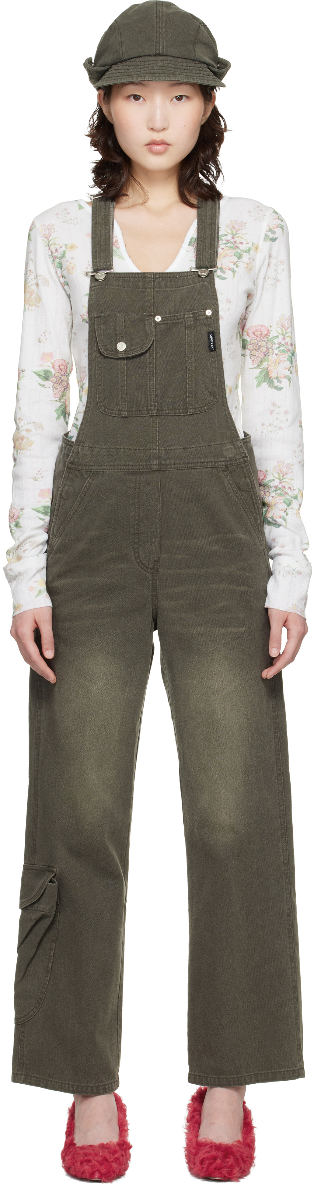 OPEN YY Brown Cargo Pocket Cotton Overalls