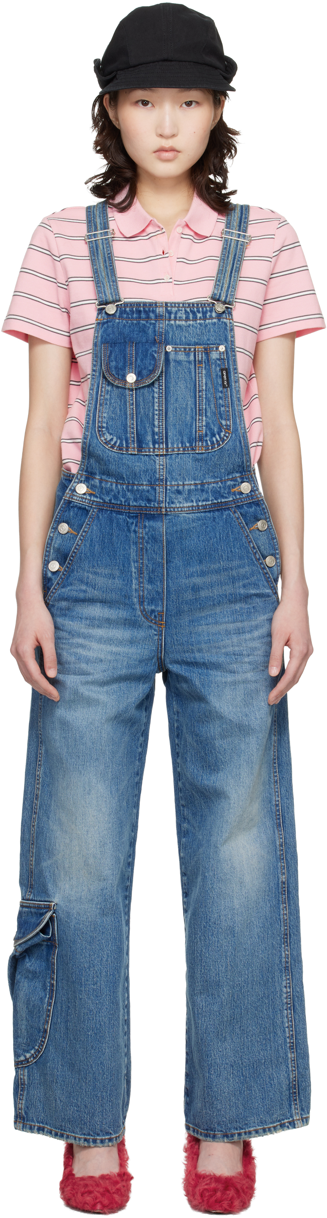 OPEN YY Blue Cargo Pocket Denim Overalls