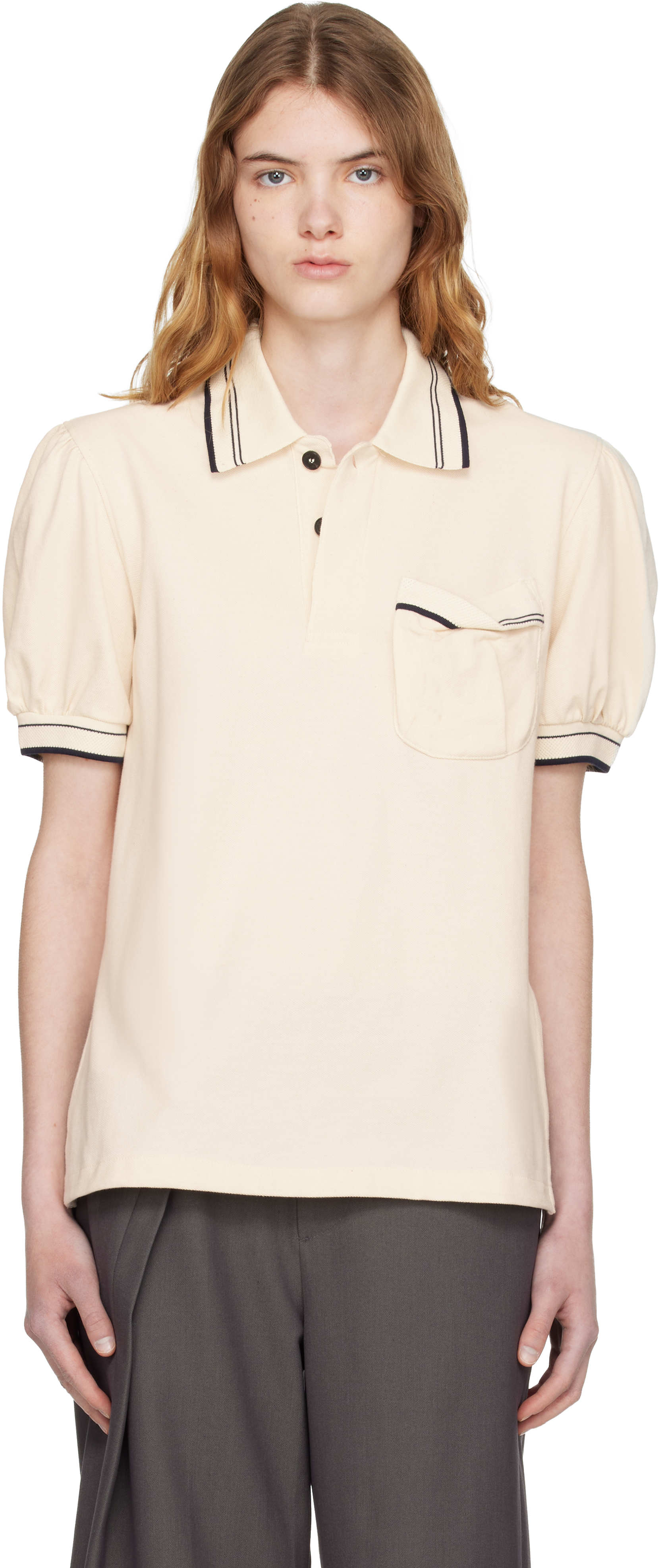 OPEN YY: オフホワイト Puffy ピケ ポロシャツ | SSENSE 日本