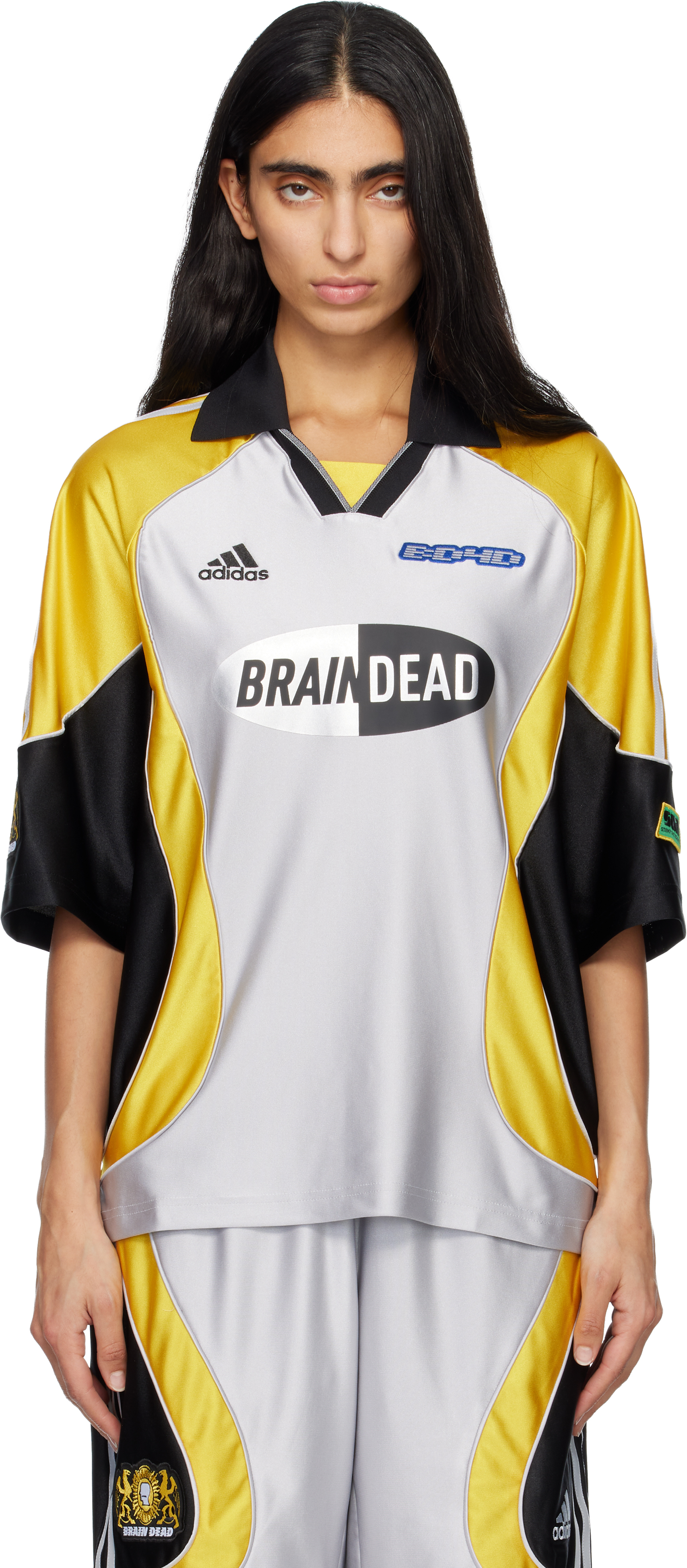 adidas Originalsのシルバー＆イエロー Brain Deadエディション Jersey