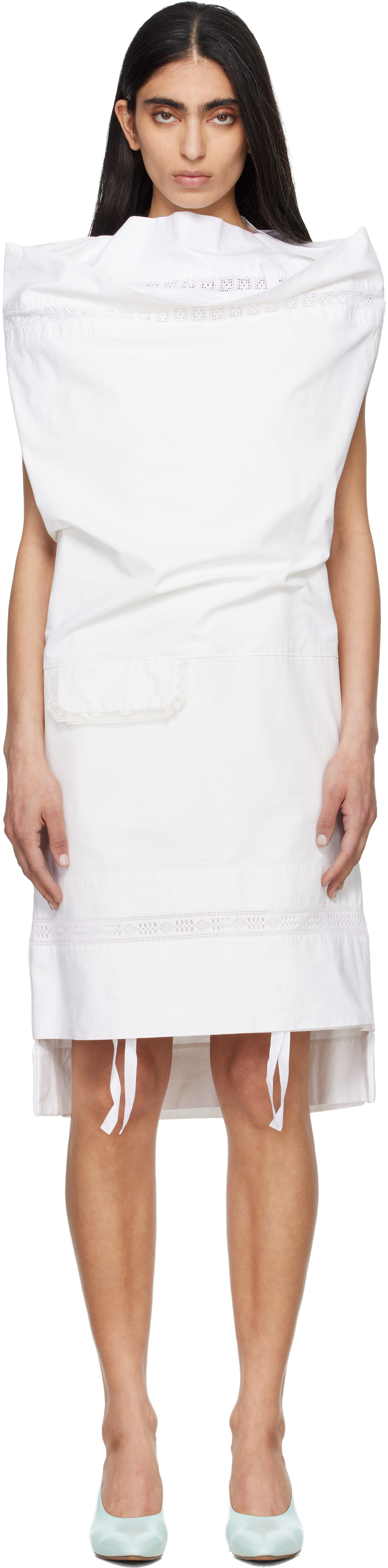 White Open Pillow Case Midi Dress by HODAKOVA on Sale