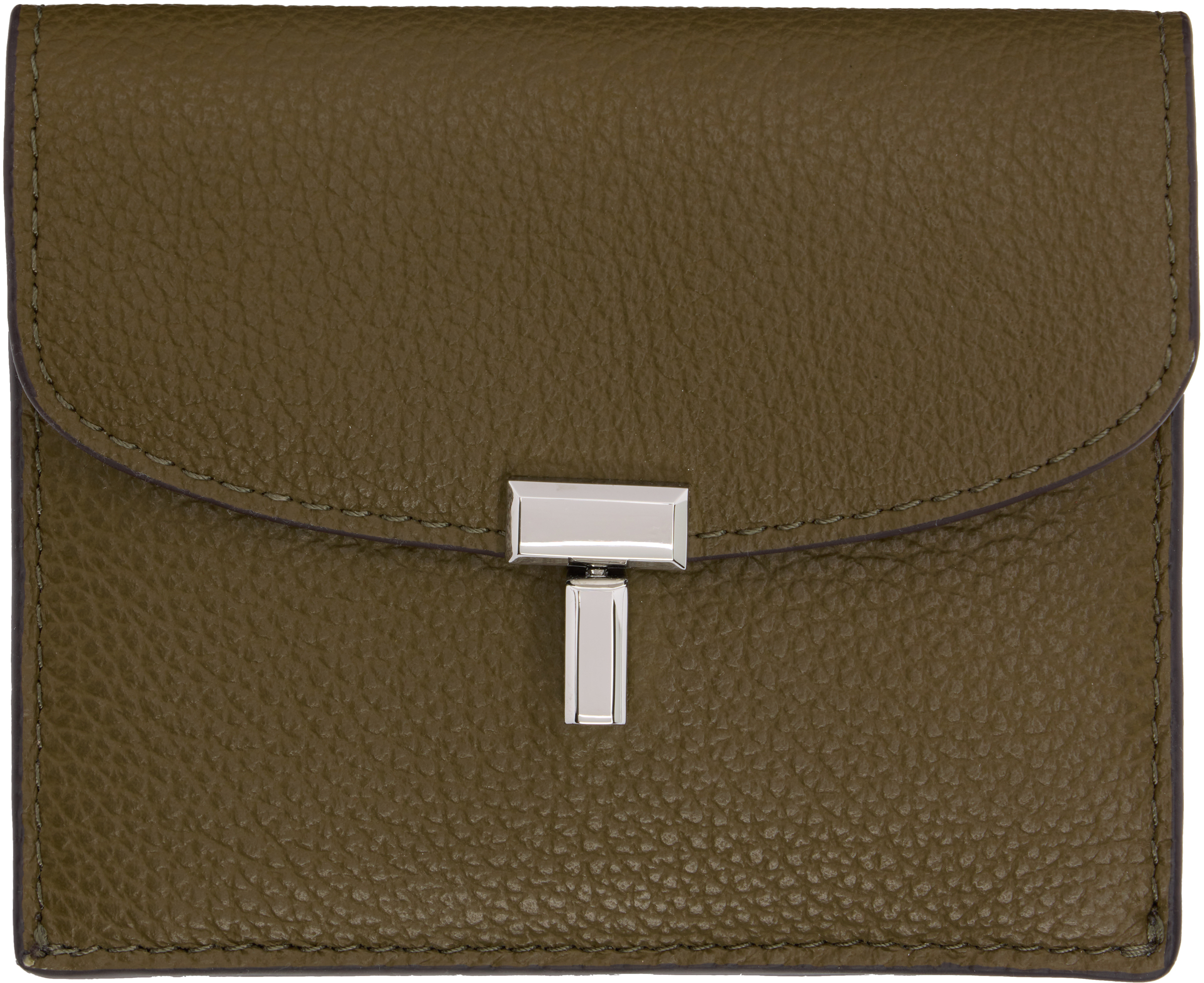 TOTEME Taupe T-Lock Grained-Leather Card Holder