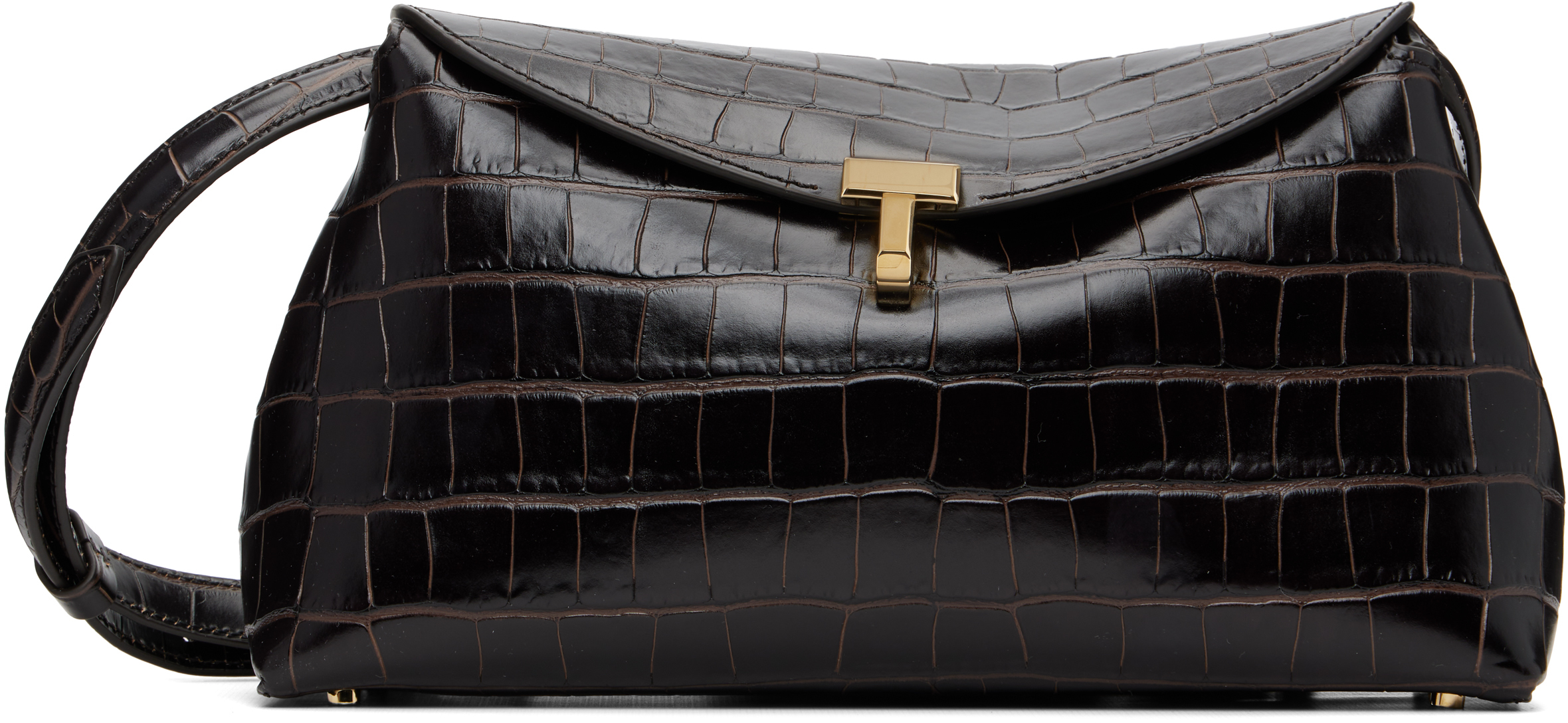 TOTEME Brown T-Lock Croco-Embossed Clutch