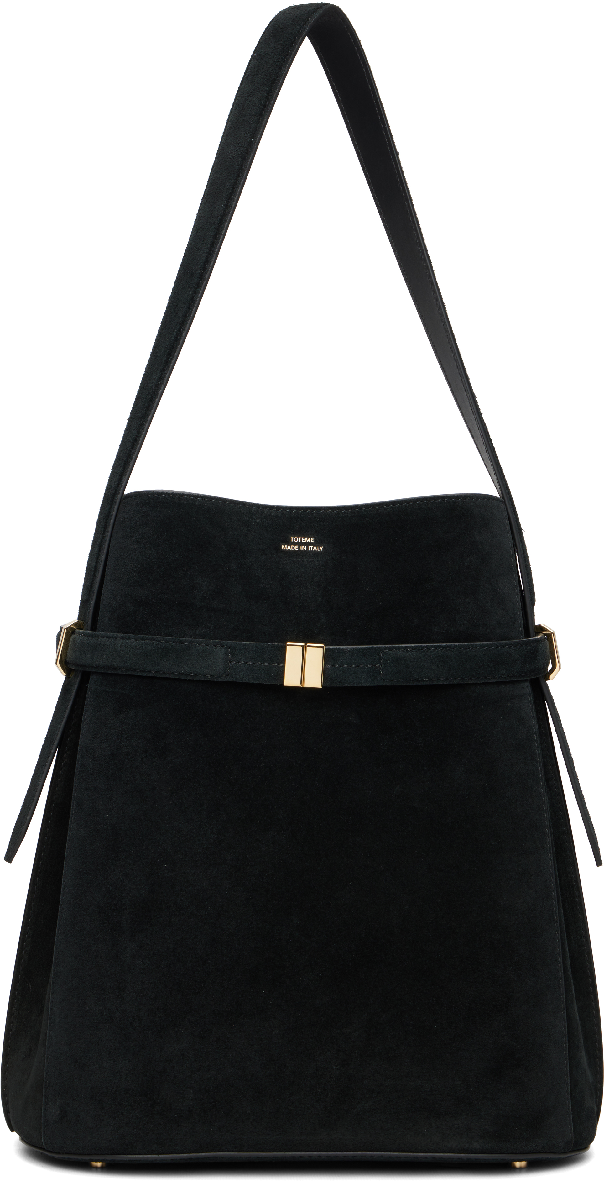 Totême Black Belted Suede Bucket Bag