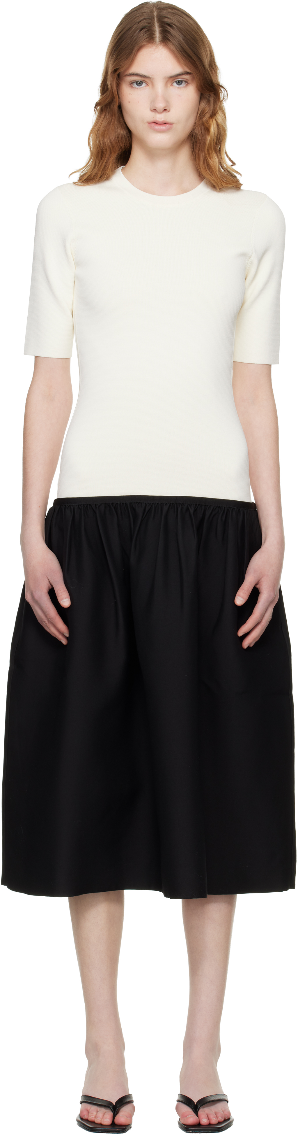 TOTEME Off-White & Black Twinflower Tee Midi Dress