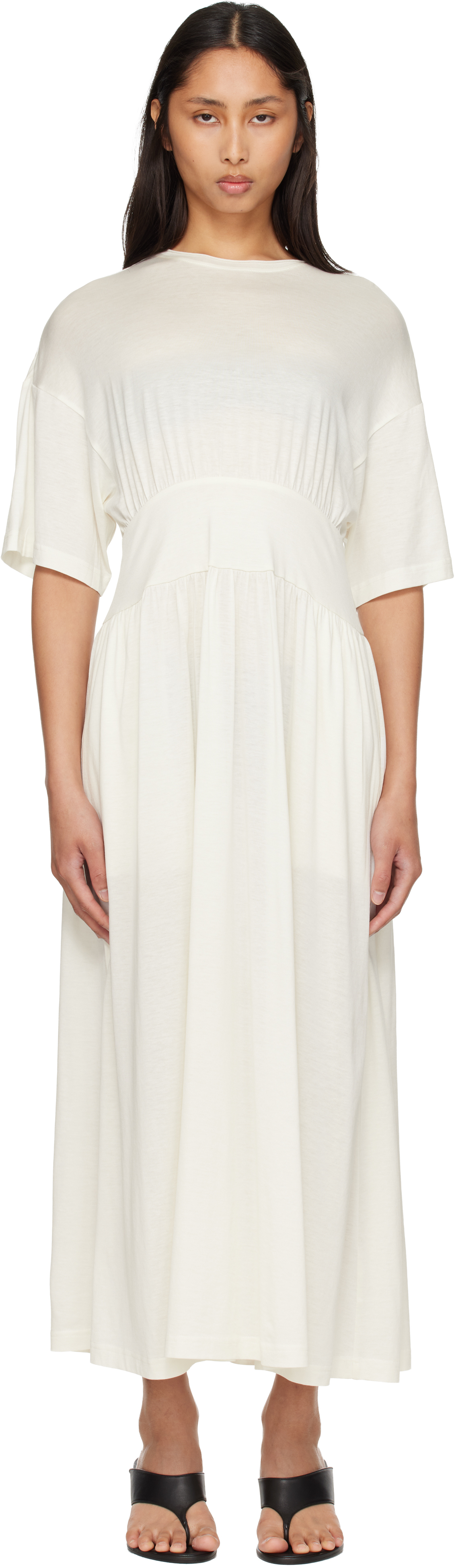 TOTEME Off-White Cotton Silk Tee Midi Dress
