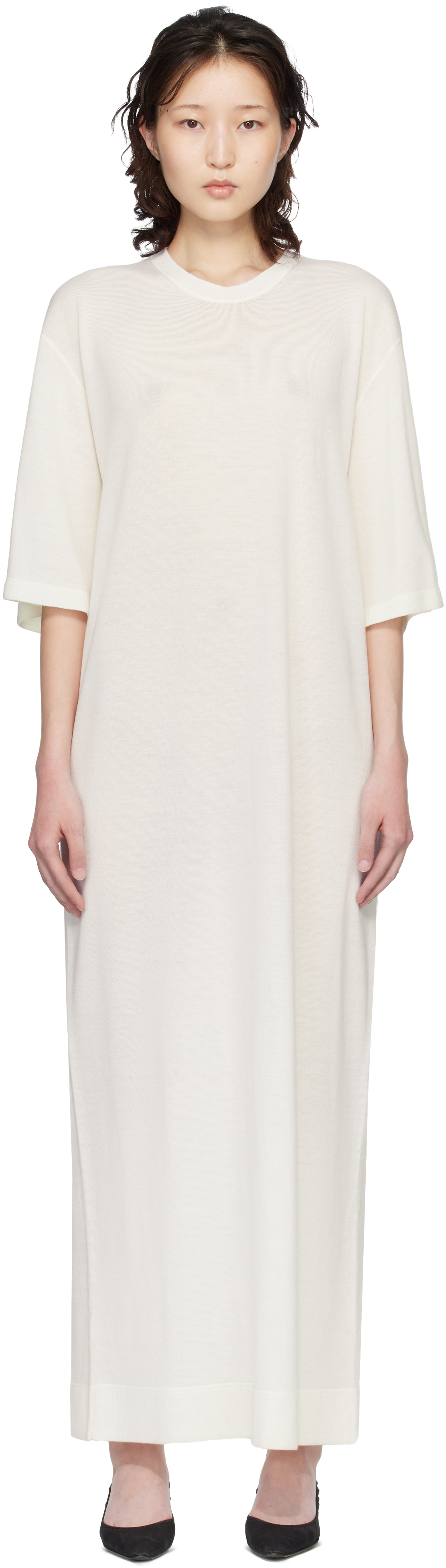 TOTEME Off-White Merino Knit Tee Maxi Dress