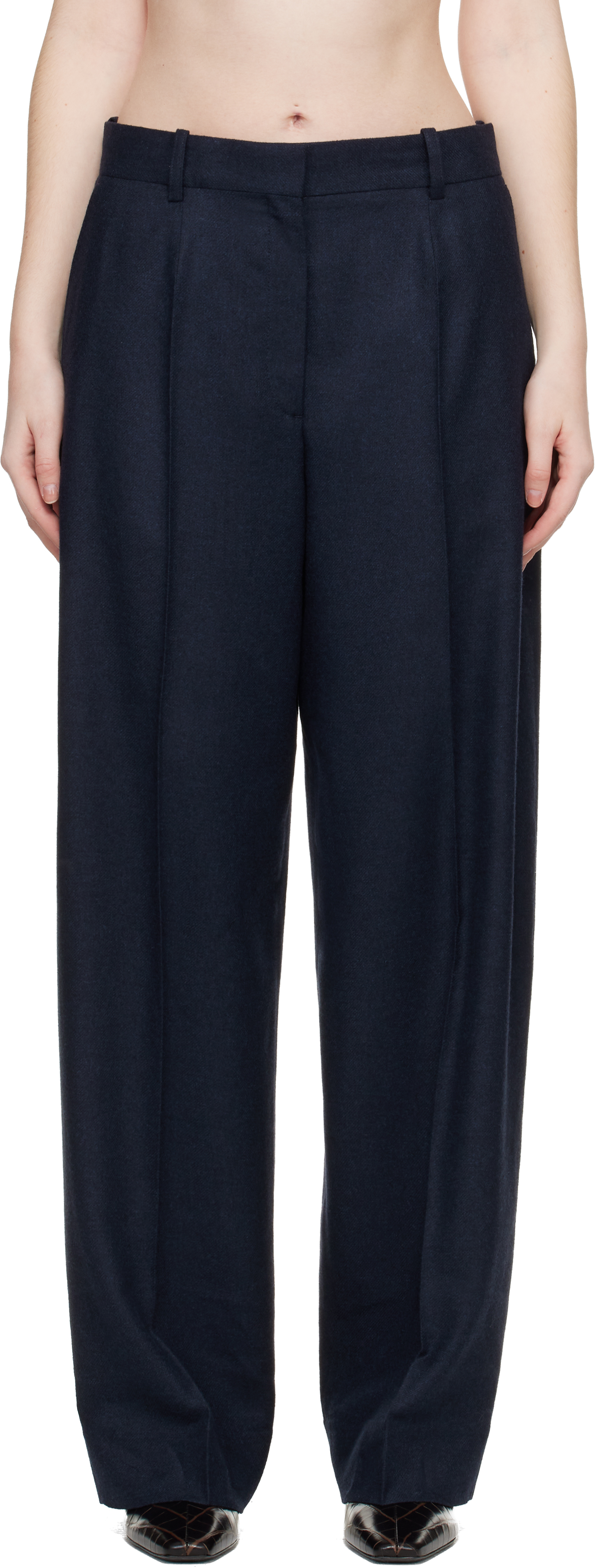 TOTEME Navy Wide Flannel Trousers