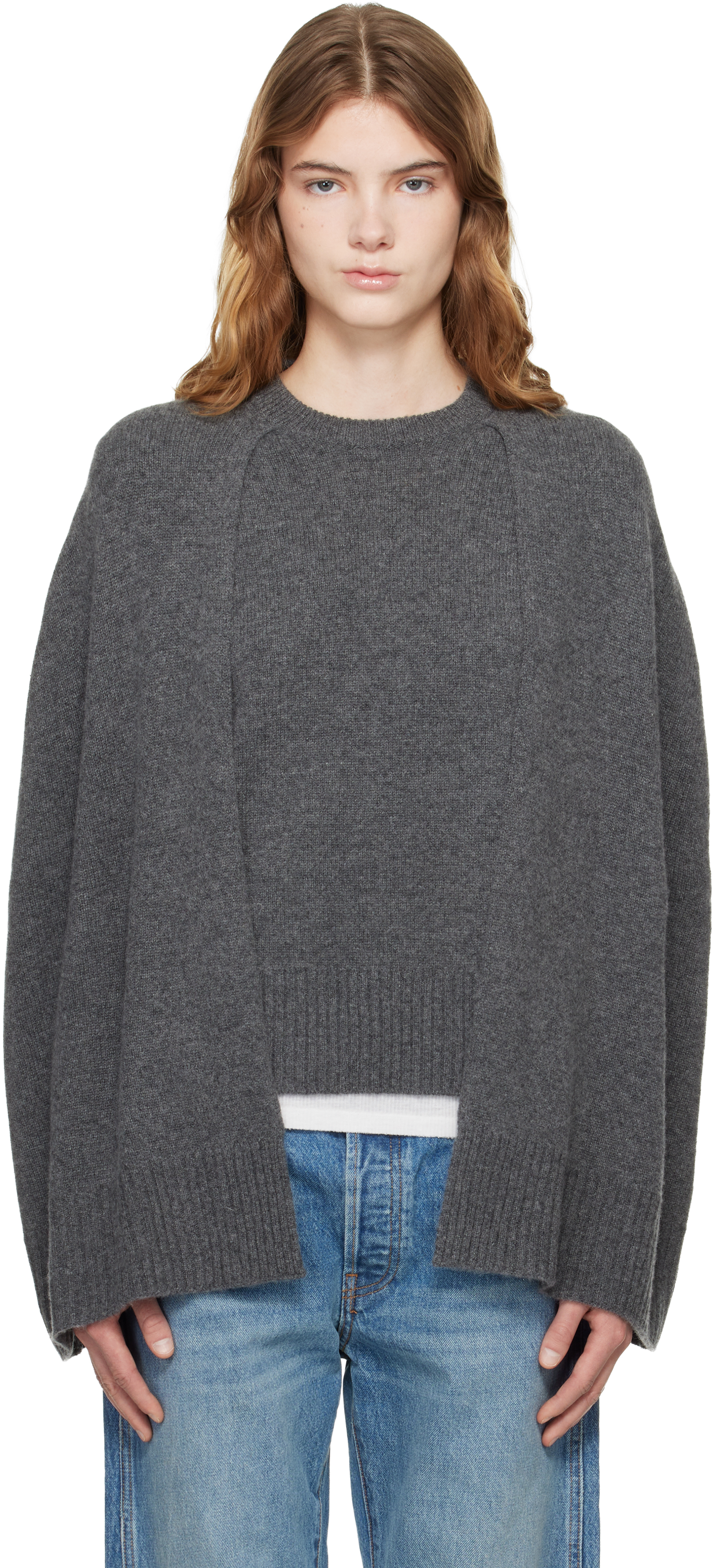 TOTEME Gray Crew Cape Knit Sweater