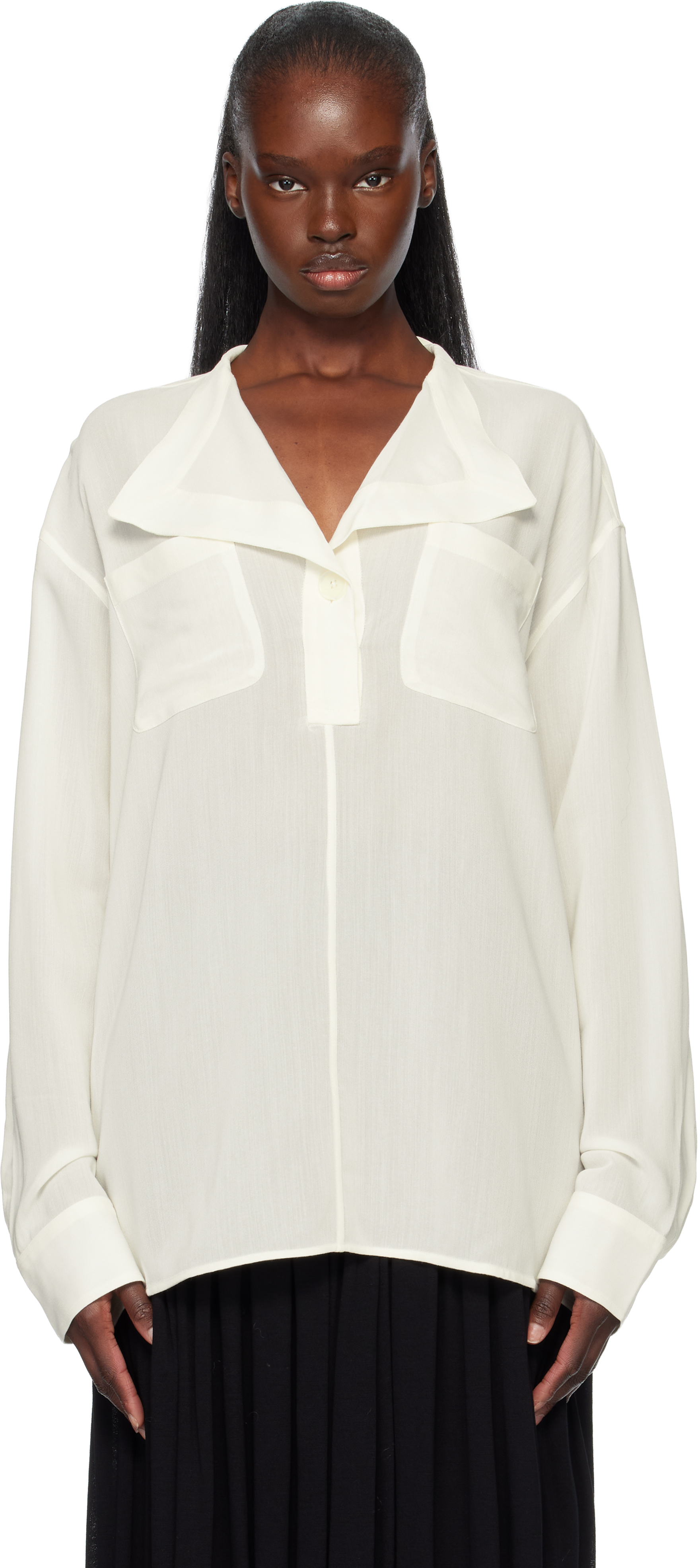 TOTEME: Off-White Overlapping Collar Blouse | SSENSE