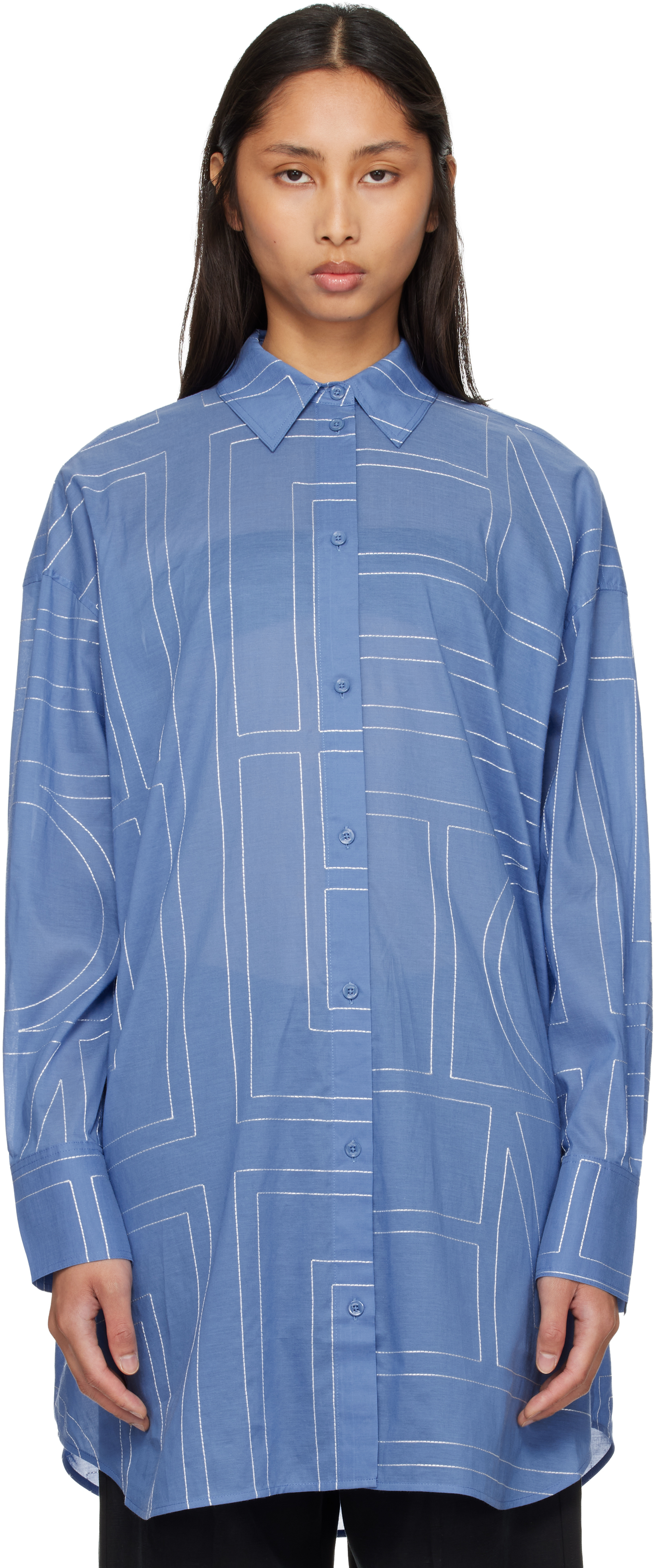 トップス totomeme TOTEME: Blue Long Summer Shirt | SSENSE UK
