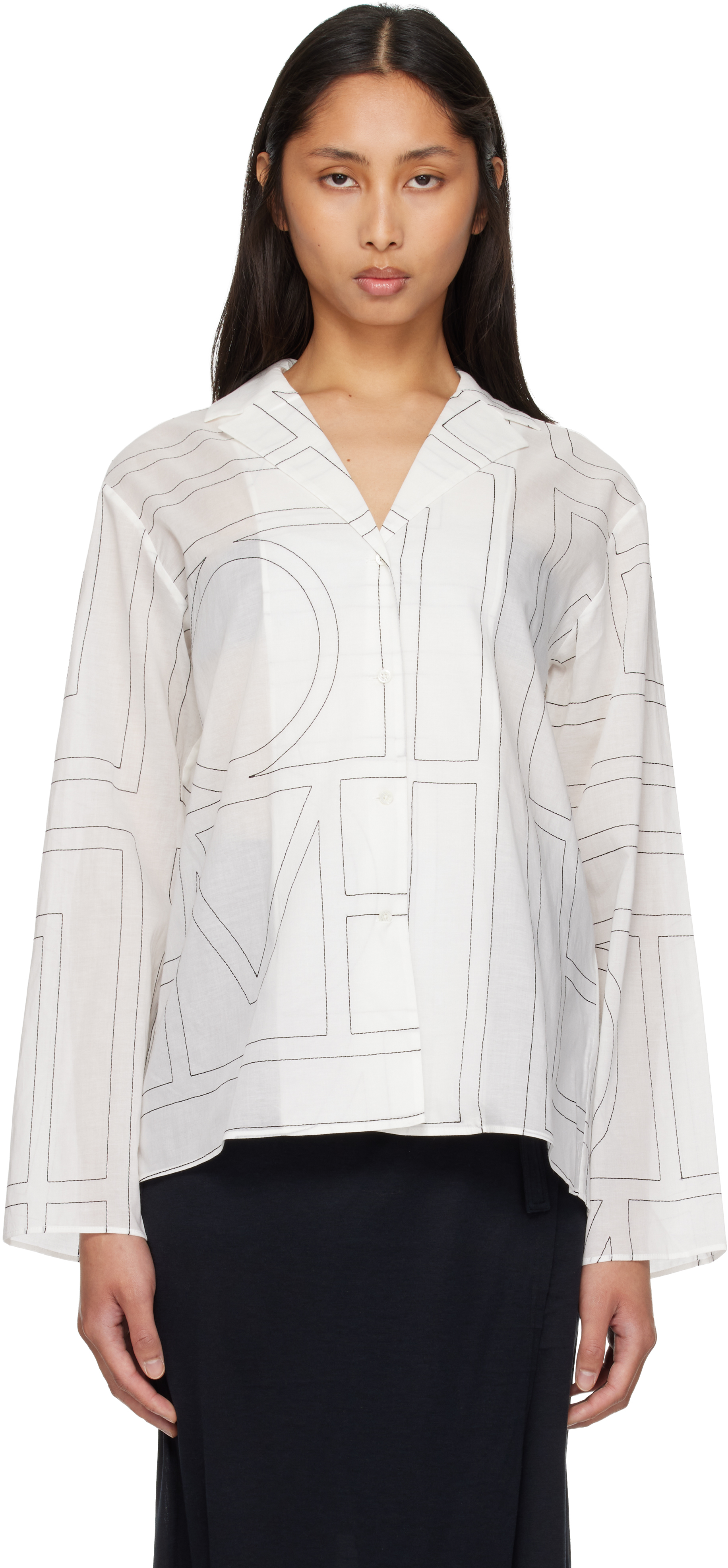 TOTEME White Monogram Cotton-Blend PJ Shirt