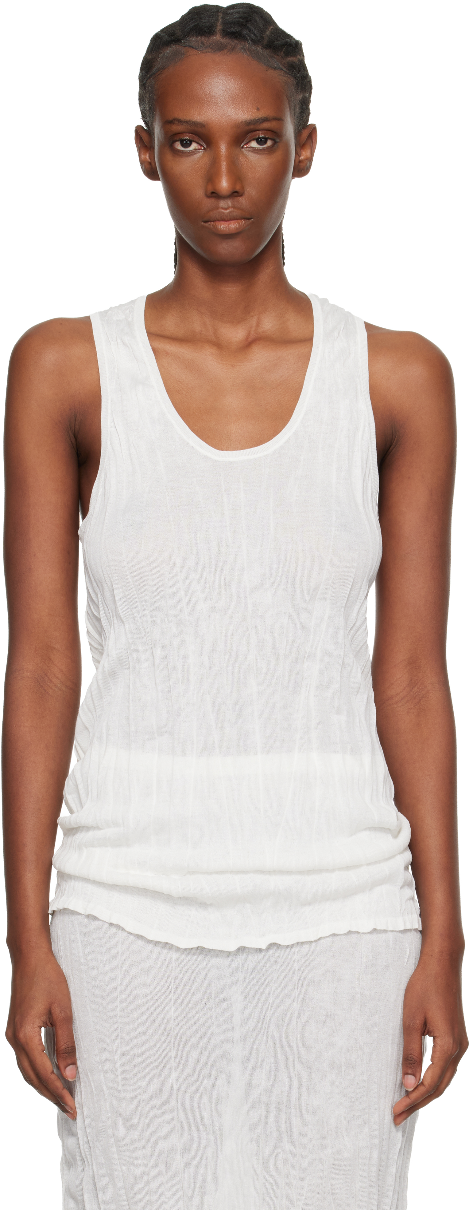 TOTEME: White Crinkled Knit Tank Top | SSENSE