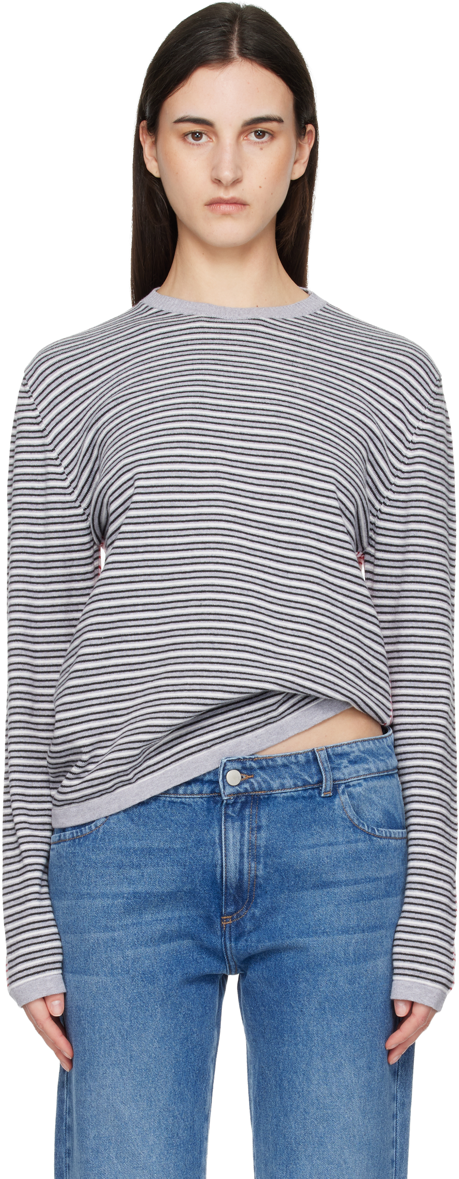 Gimaguas: Gray & Red Pablo Stripes Sweater | SSENSE