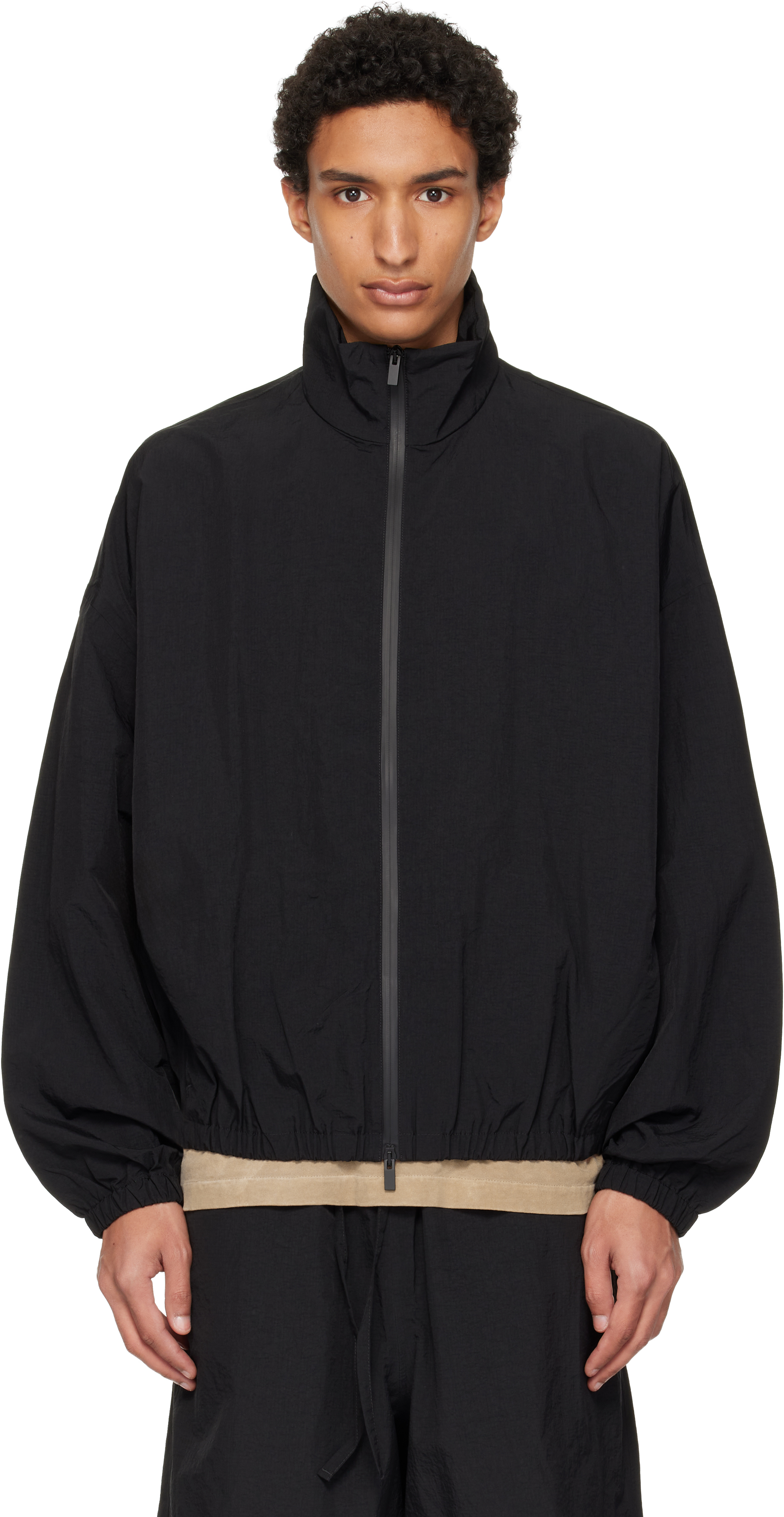 Black Nylon Ripstop Tech Track Jacket by Fear of God on Sale