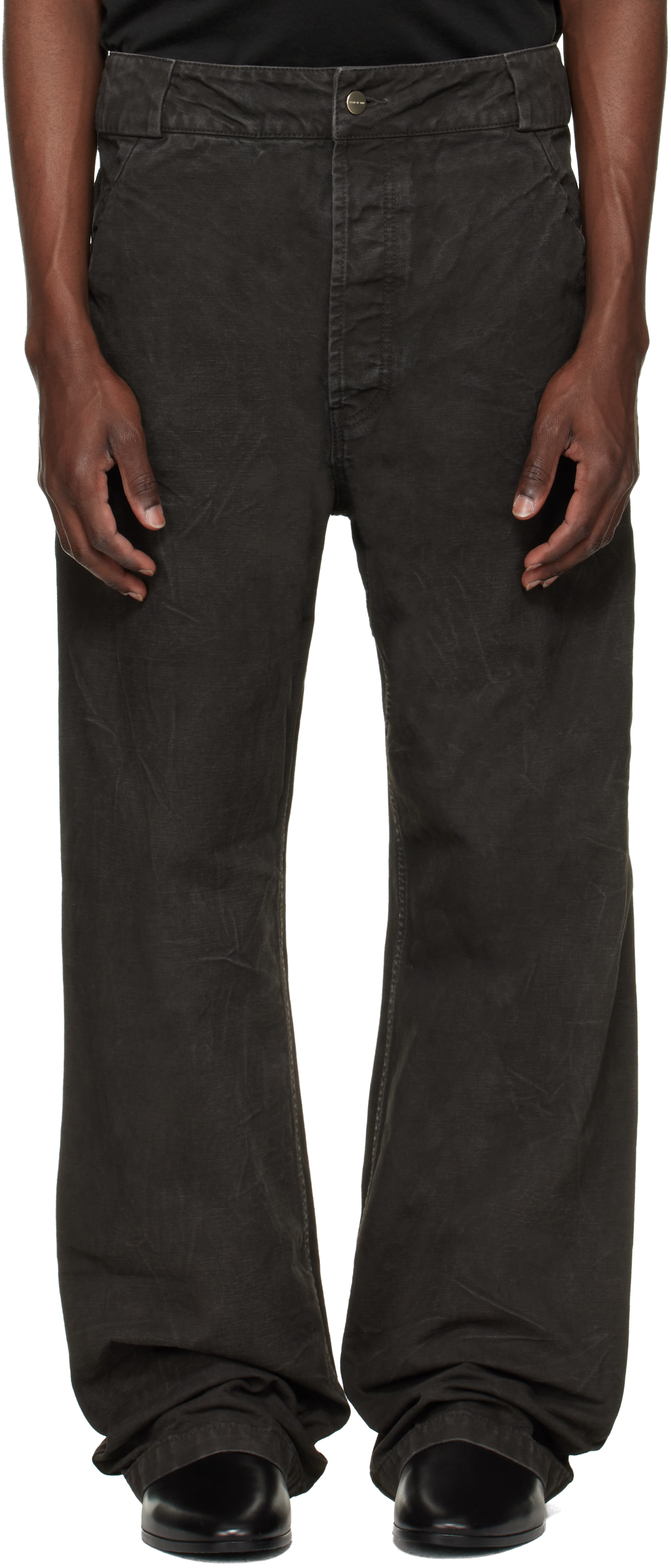 【tTM】FEAR OF GOD paint denim BLACKデニム Black Washed Canvas Utility Jeans by Fear of God on Sale