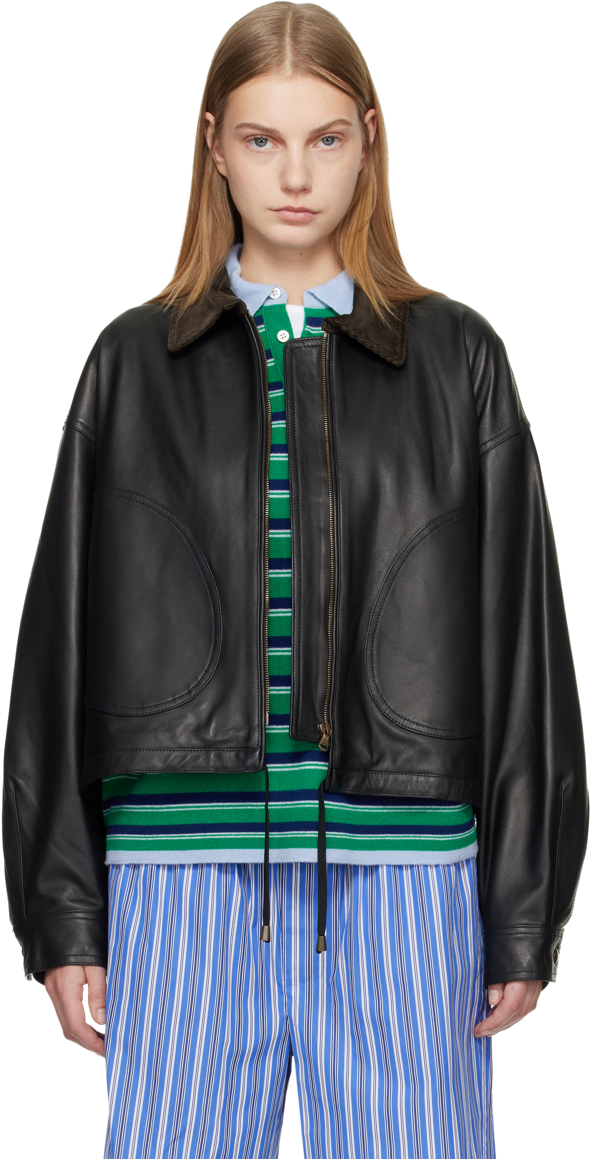 HommeGirls Black Leather Parachute Jacket