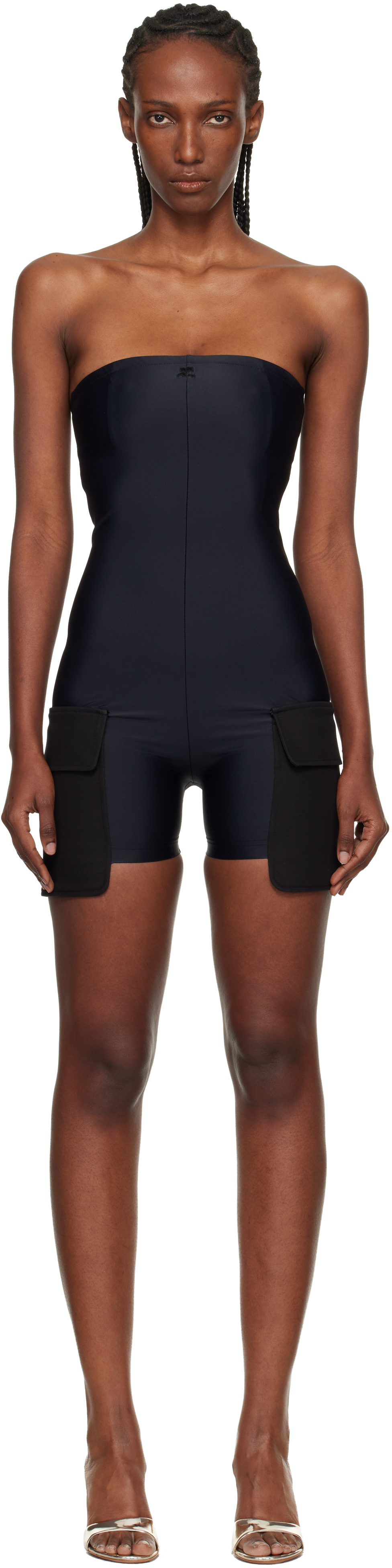 Courrèges Black 2-Pocket Jersey Bustier Overall Jumpsuit