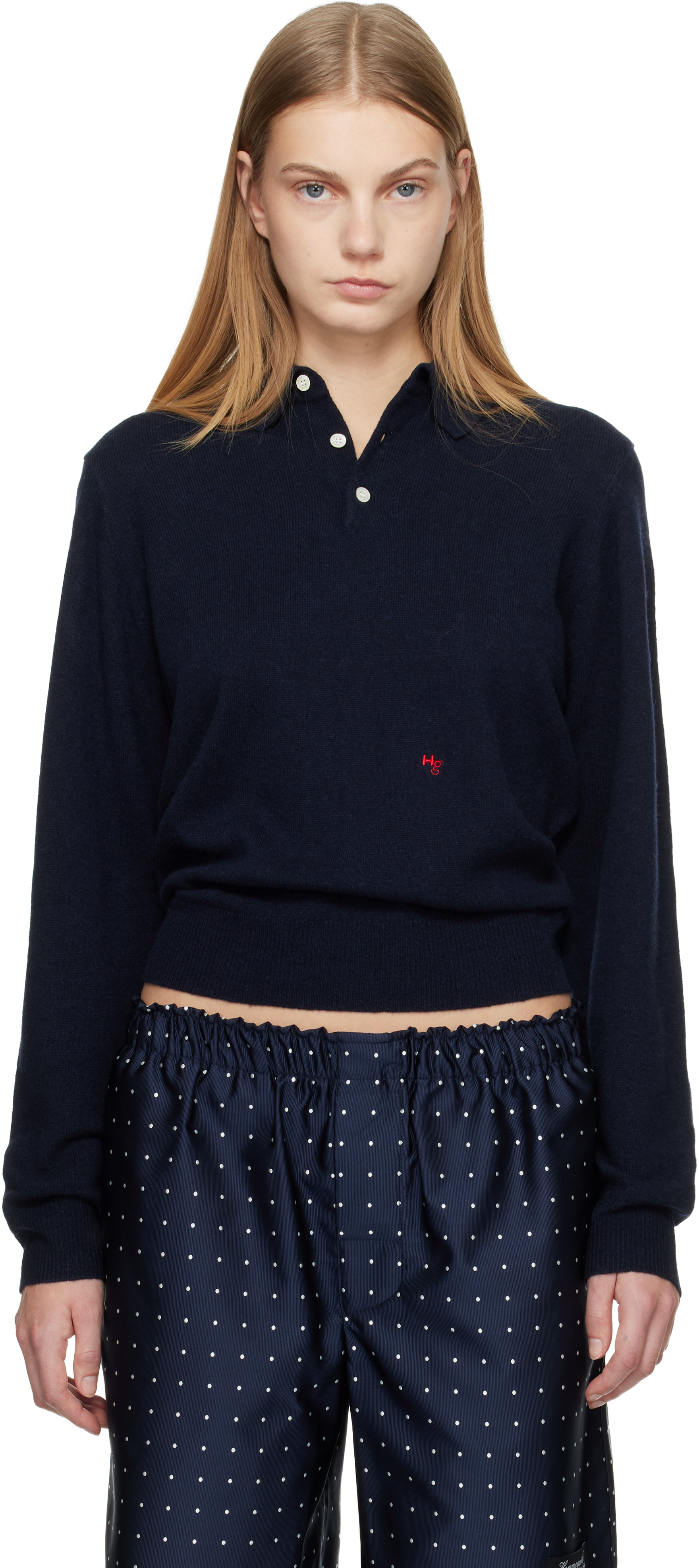 【美品】25ss h beauty&youth cotton polo knit 525 America Dania: Pointelle Polo Pullover