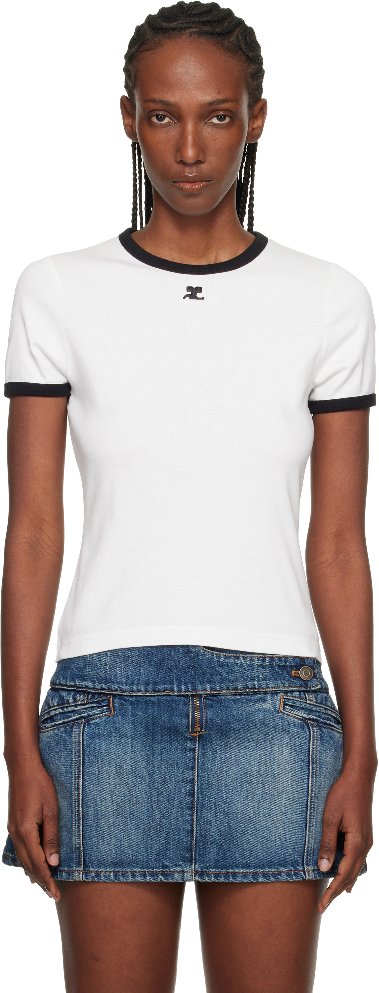 Courrèges: ホワイト シグネチャ コントラスト Tシャツ | SSENSE 日本