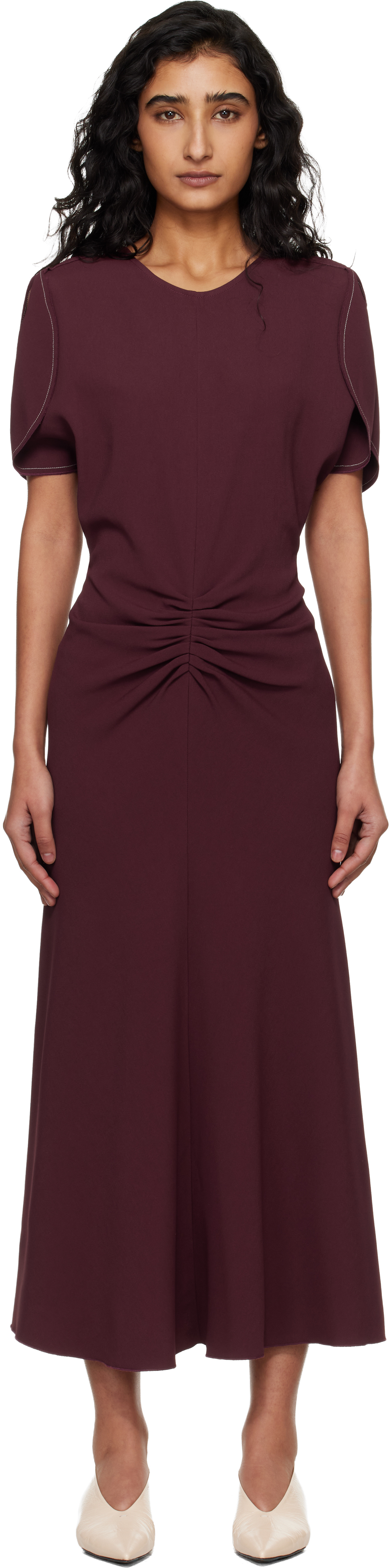 Victoria Beckham: Burgundy Bela Midi Dress | SSENSE