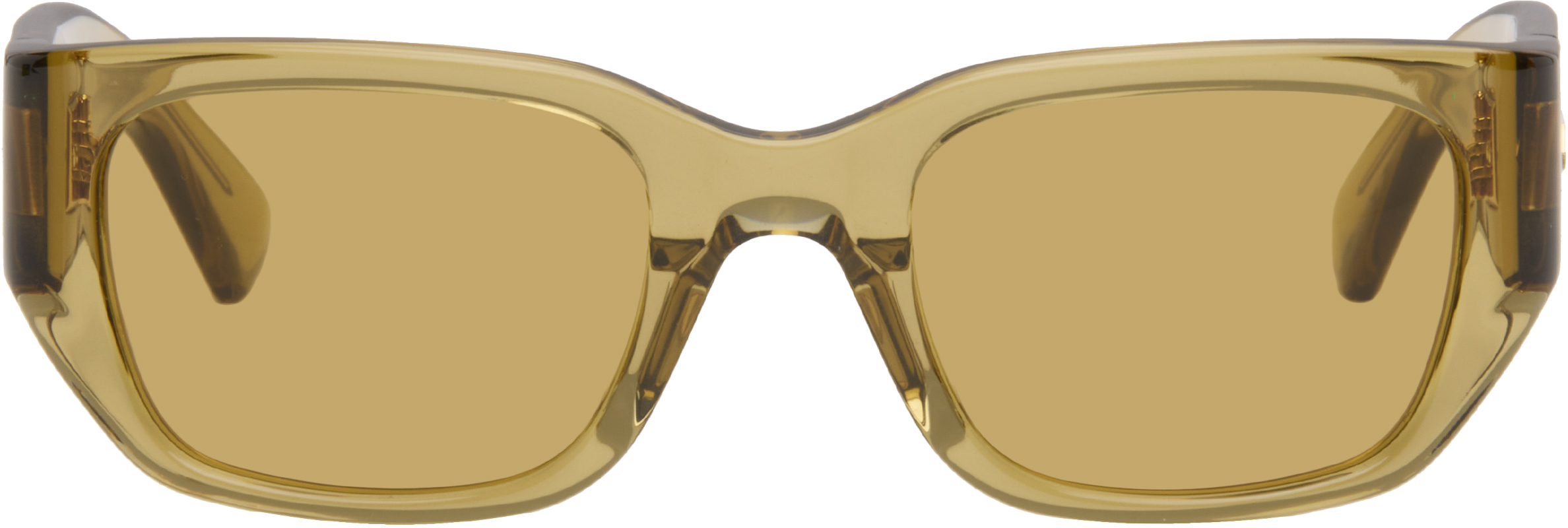 Bottega Veneta: イエロー Intrecciato スクエアサングラス | SSENSE 日本