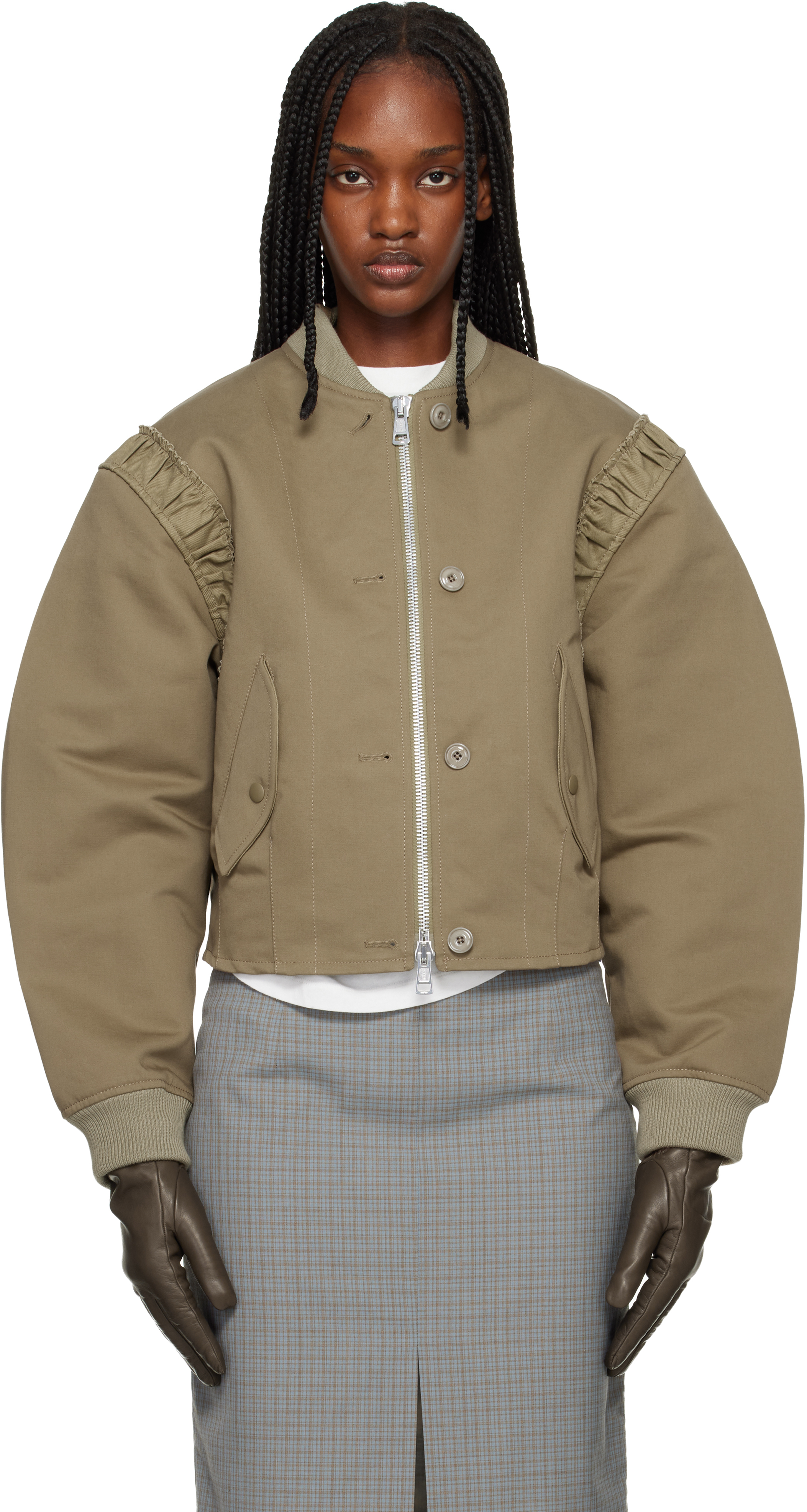 OUR LEGACY: Khaki Frill Bomber Jacket | SSENSE