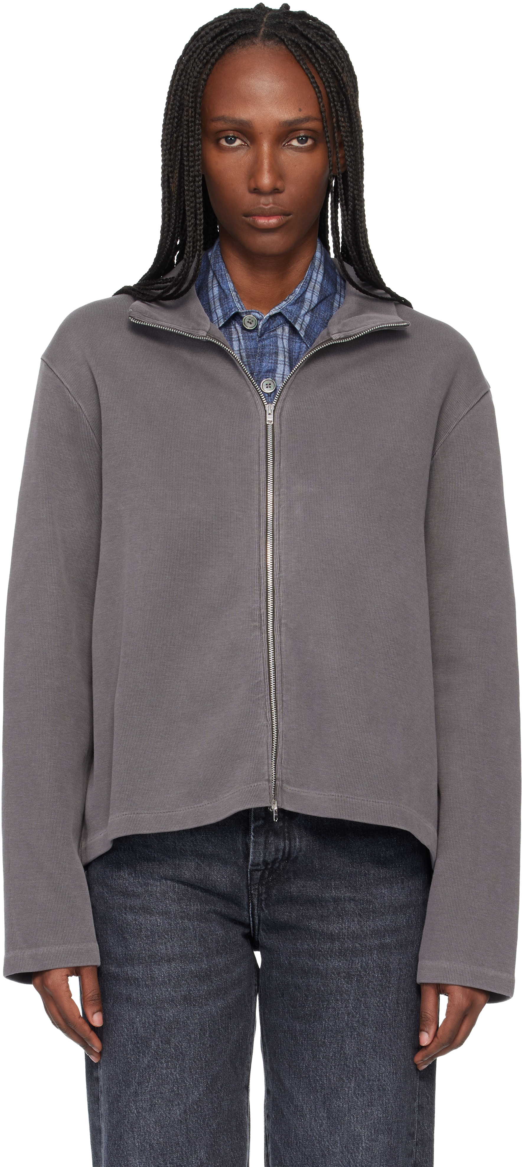 新品 25AW OUR LEGACY Shrunken Fullzip 44 OUR LEGACY: Gray Shrunken Fullzip Sweatshirt | SSENSE