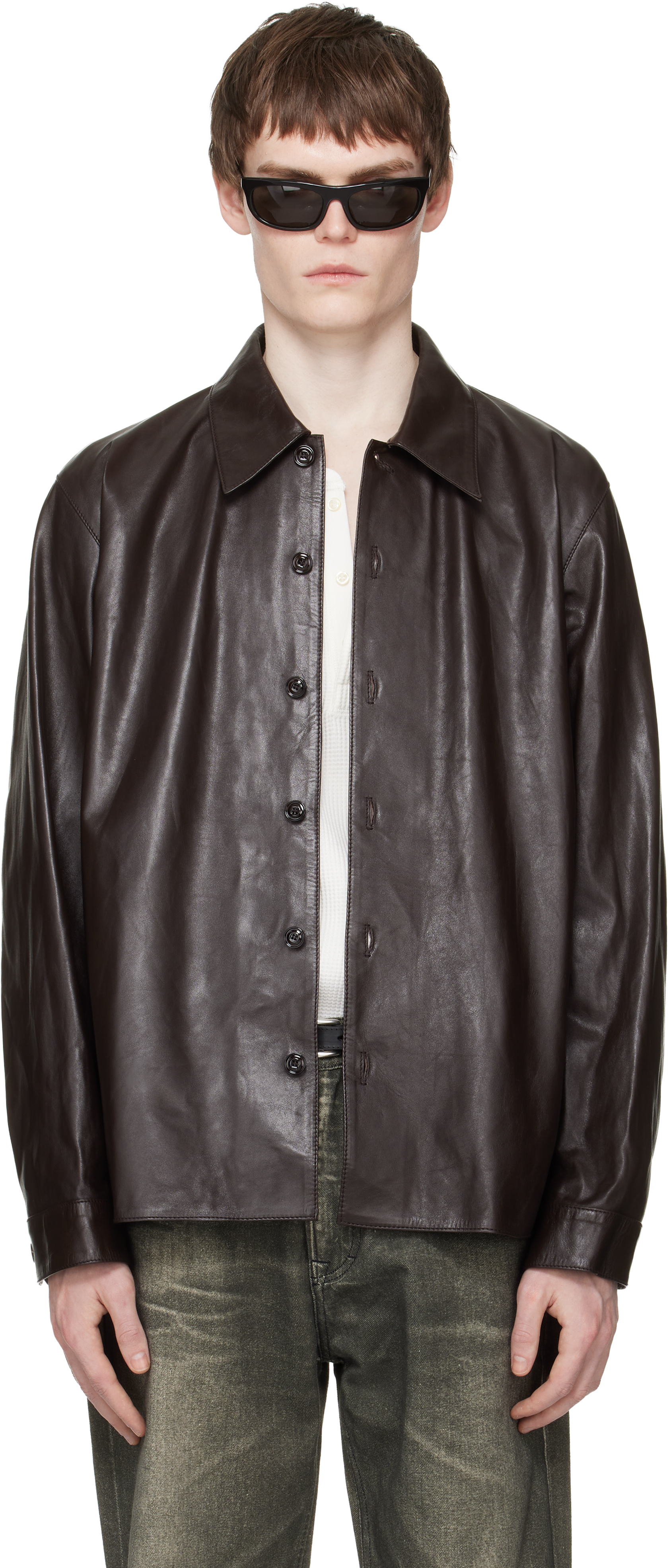 OUR LEGACY Brown Welding Leather Shirt