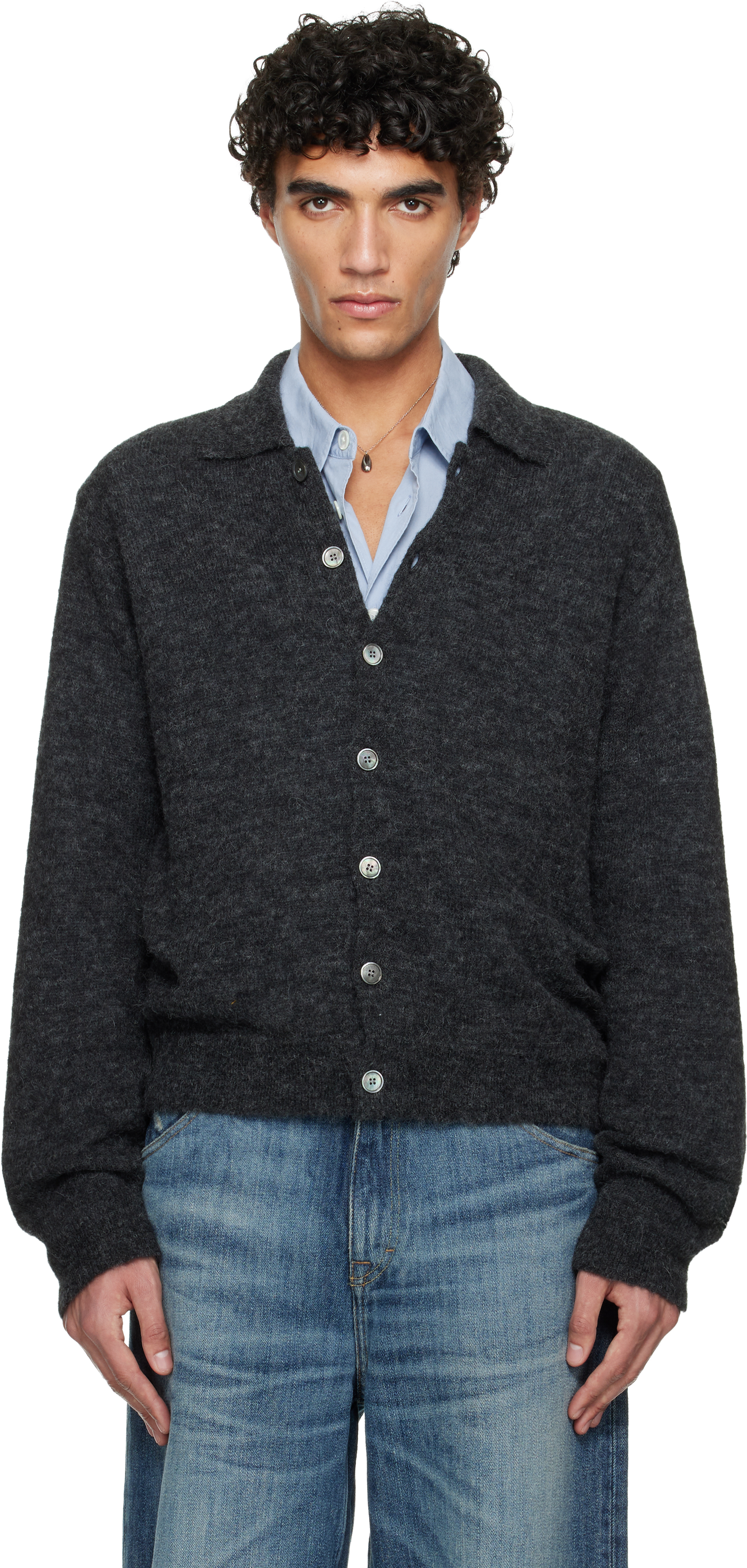 OUR LEGACY Gray Evening Polo Cardigan
