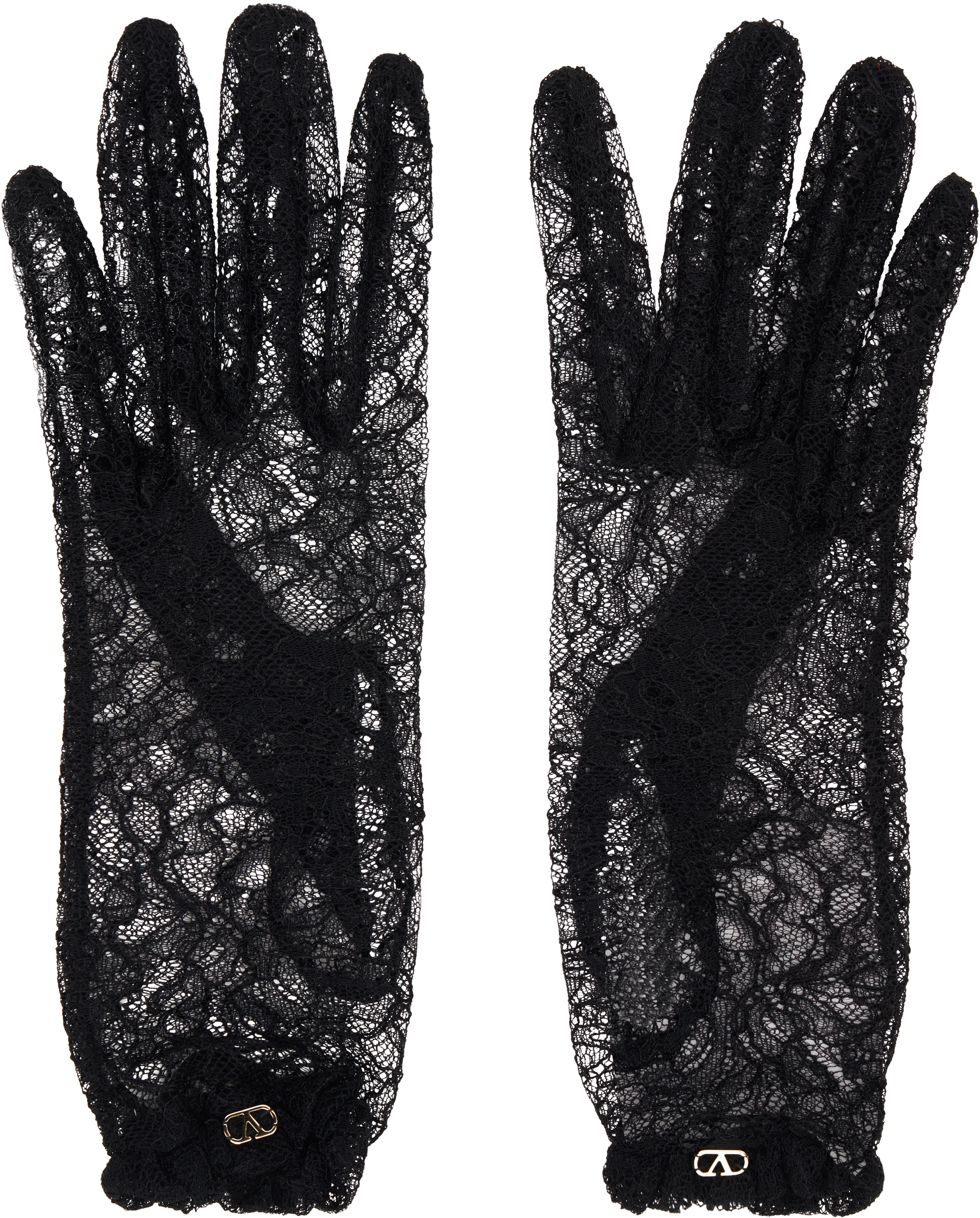 Valentino Garavani: ブラック VLogo Signature レース グローブ