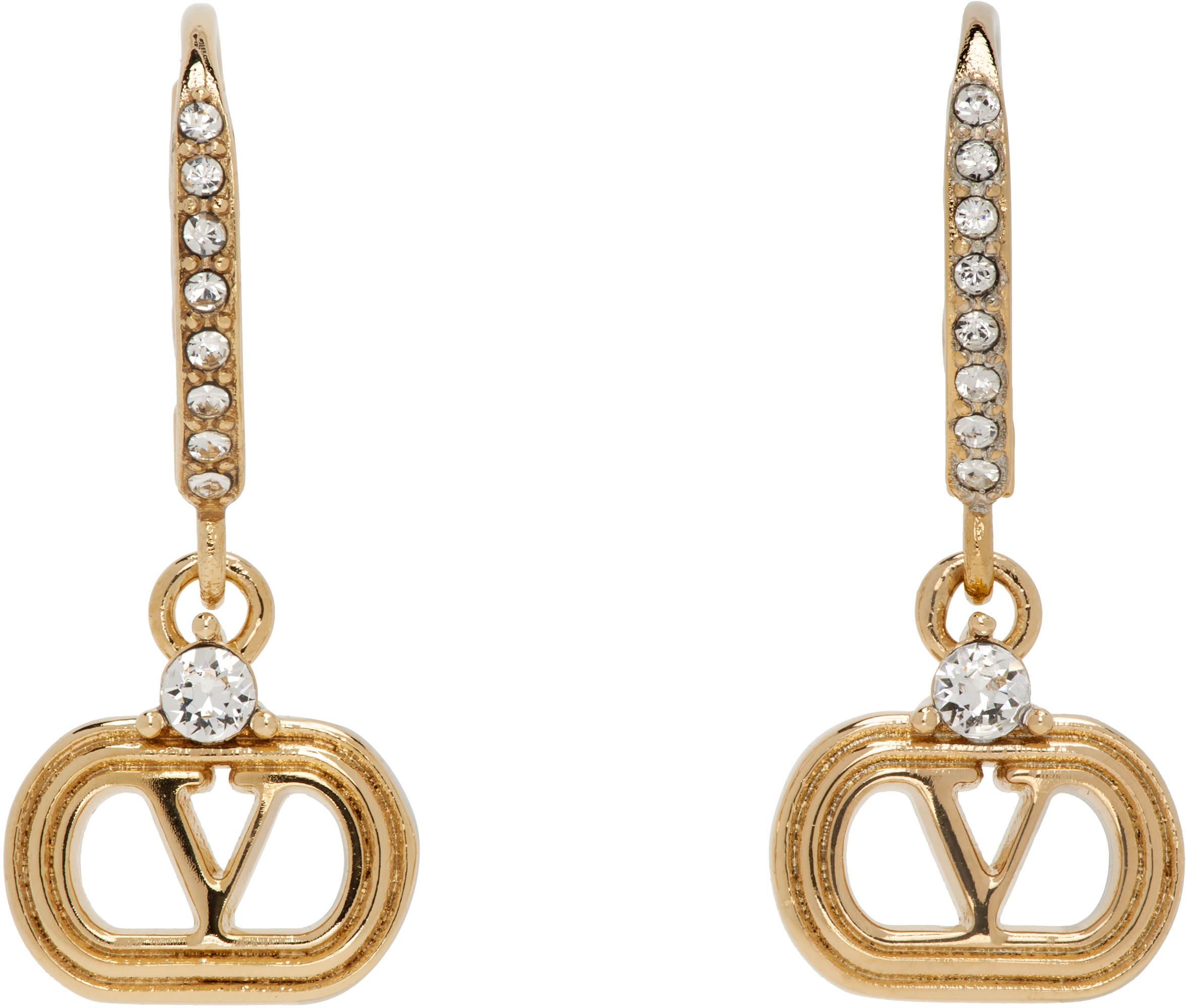 Valentino Garavani: Swarovski Crystals Oval Metal Earrings | SSENSE