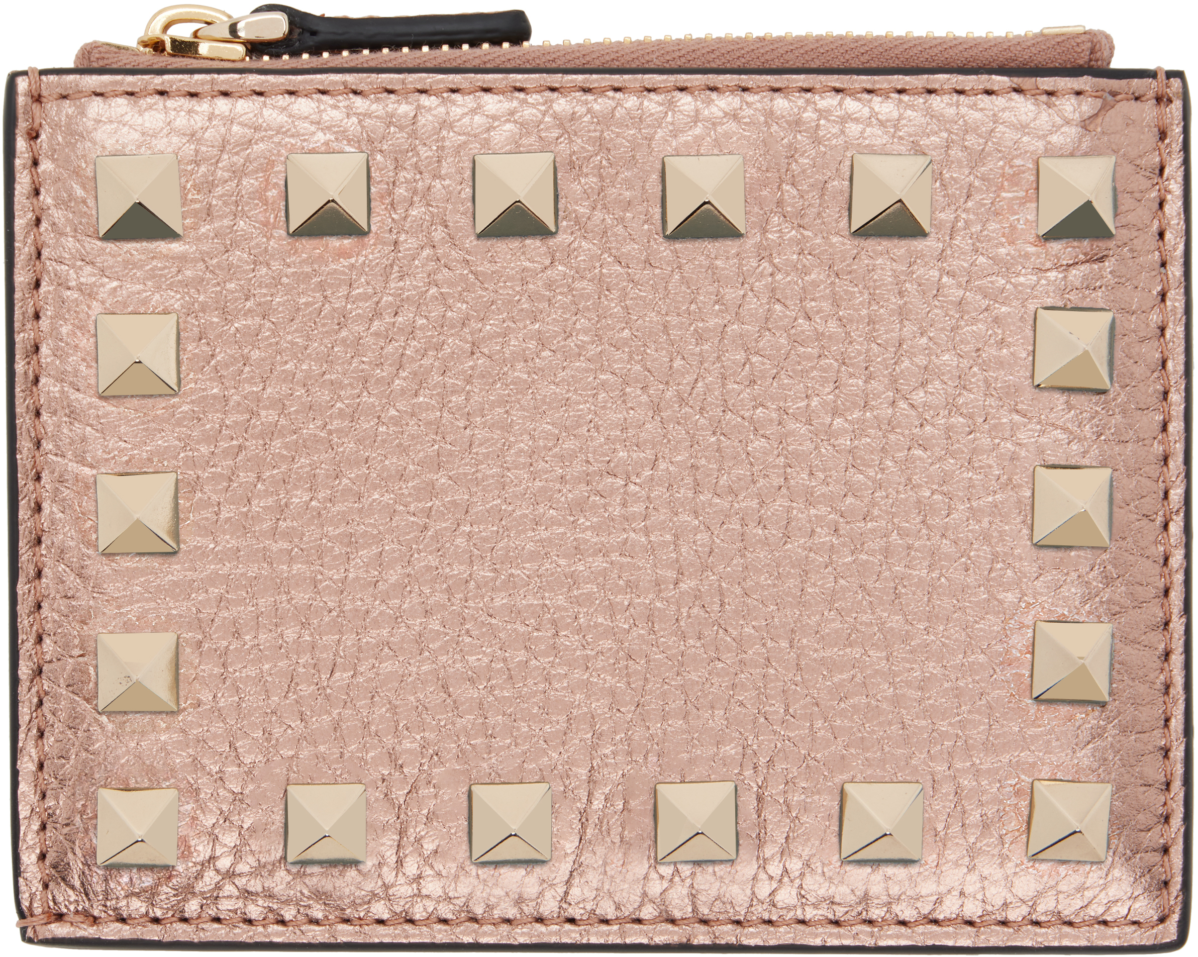 Valentino Garavani: ローズゴールド Rockstud Grainy Calfskin カード 