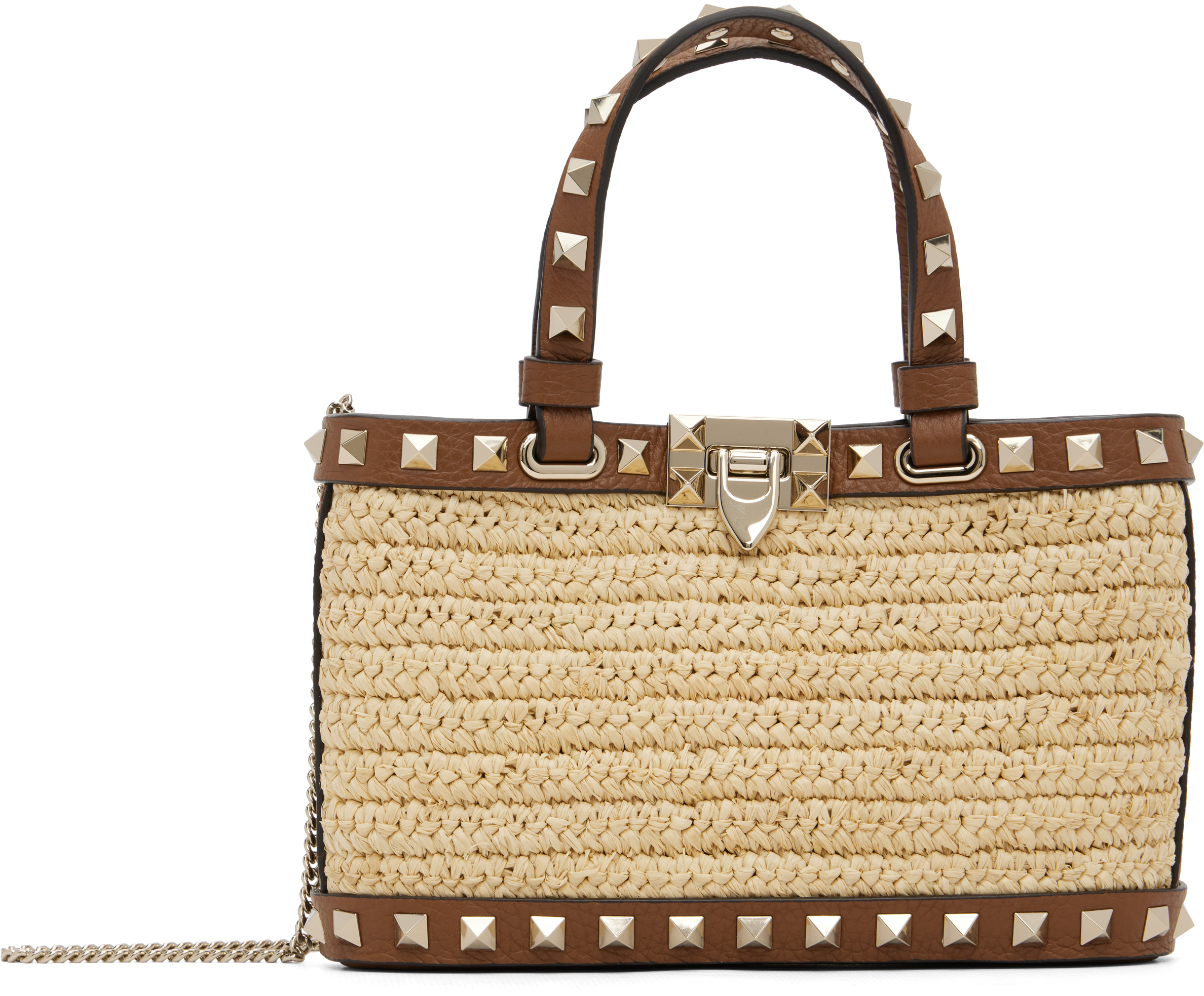 Valentino Garavani: ベージュ ミニ Rockstud Shopping バッグ