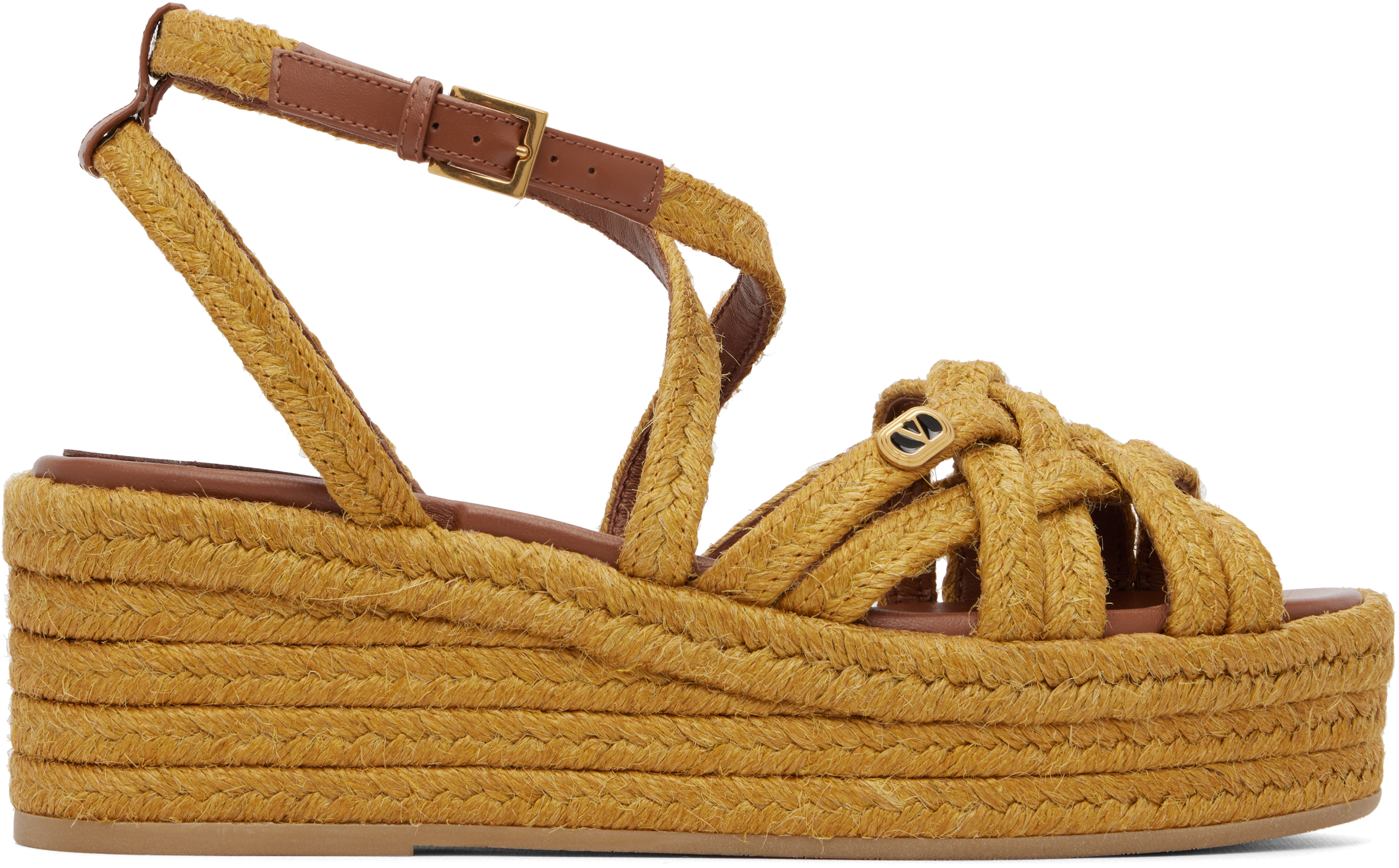 Valentino Garavani: タン Bribri Flatform Espadrilles ヒール