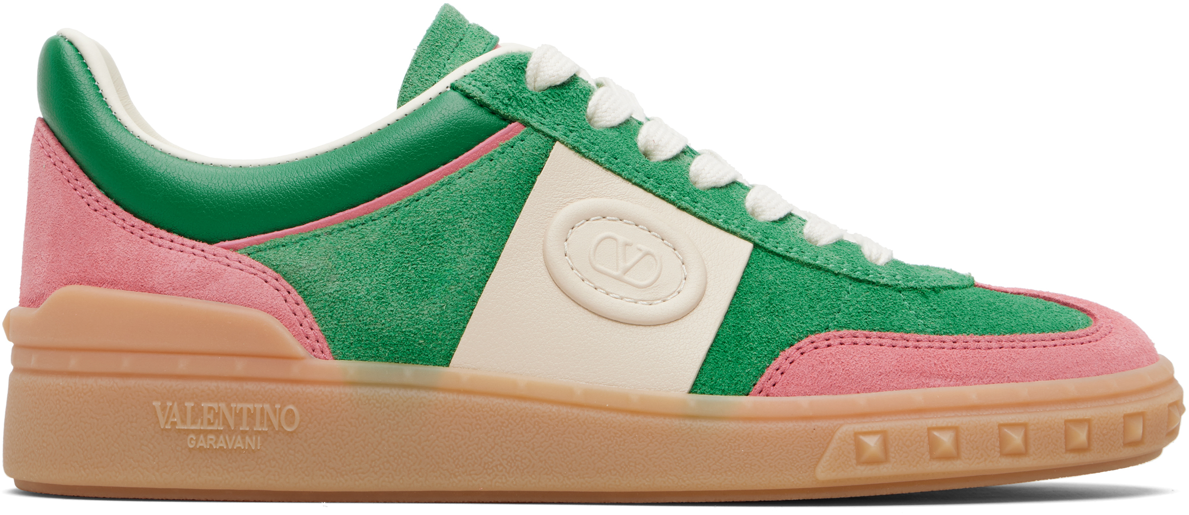 Valentino Garavani: Green & Pink Upvillage Crosta Sneakers | SSENSE