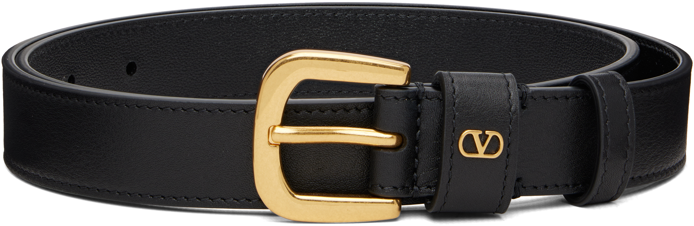 Valentino Gold V Logo Buckle Belt - Black Strap Valentino Garavani - Black & Gold Rhinestone VLogo  main image 4