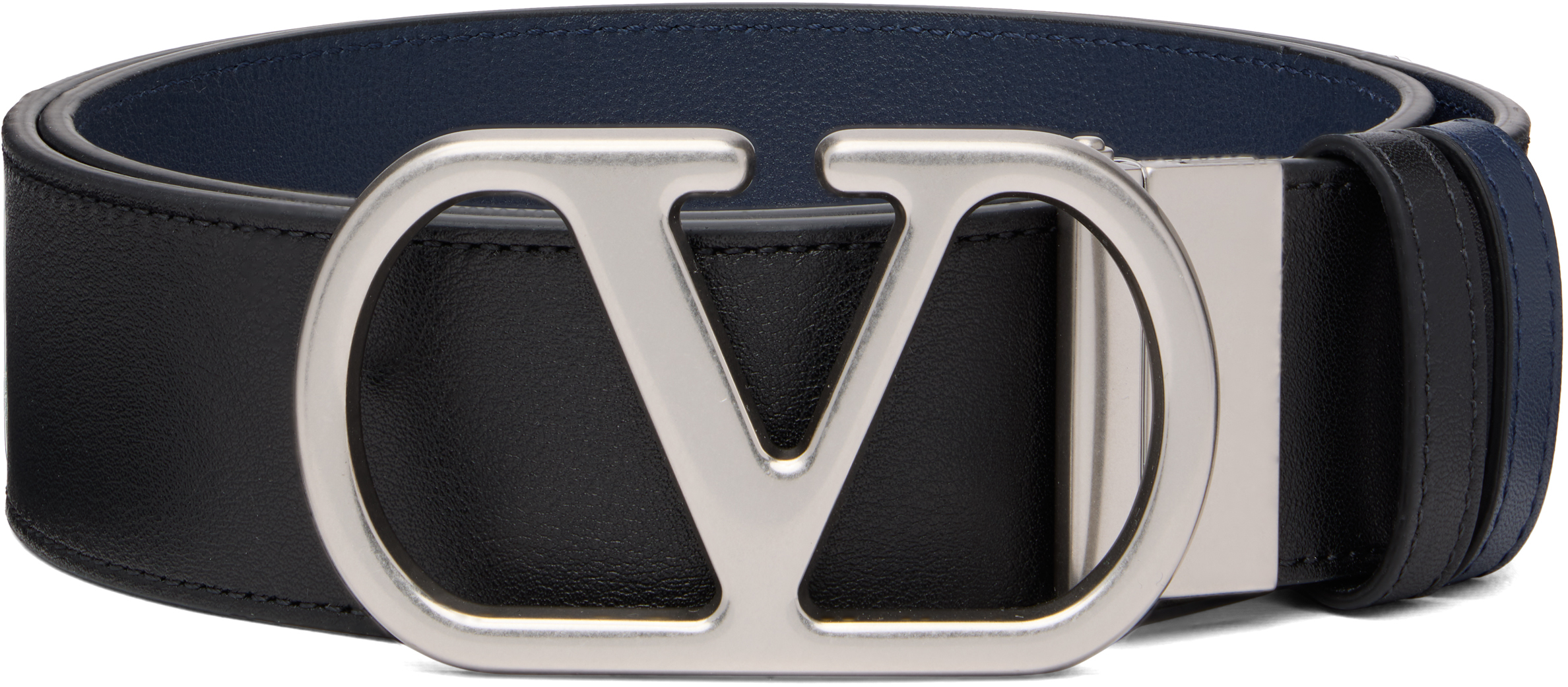 Black & Navy VLogo Signature Reversible Belt by Valentino  display picture 2