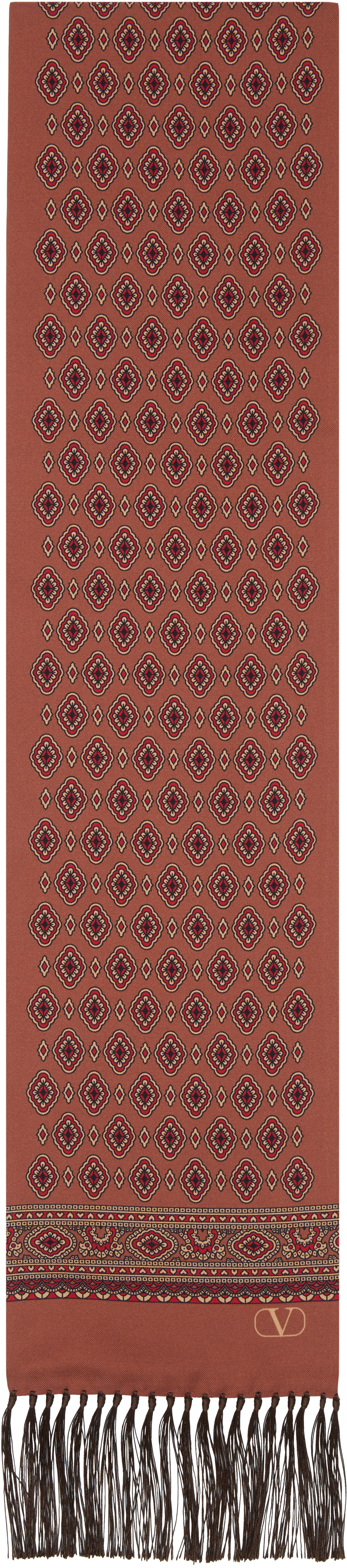 Valentino Garavani Burgundy Fringe Scarf