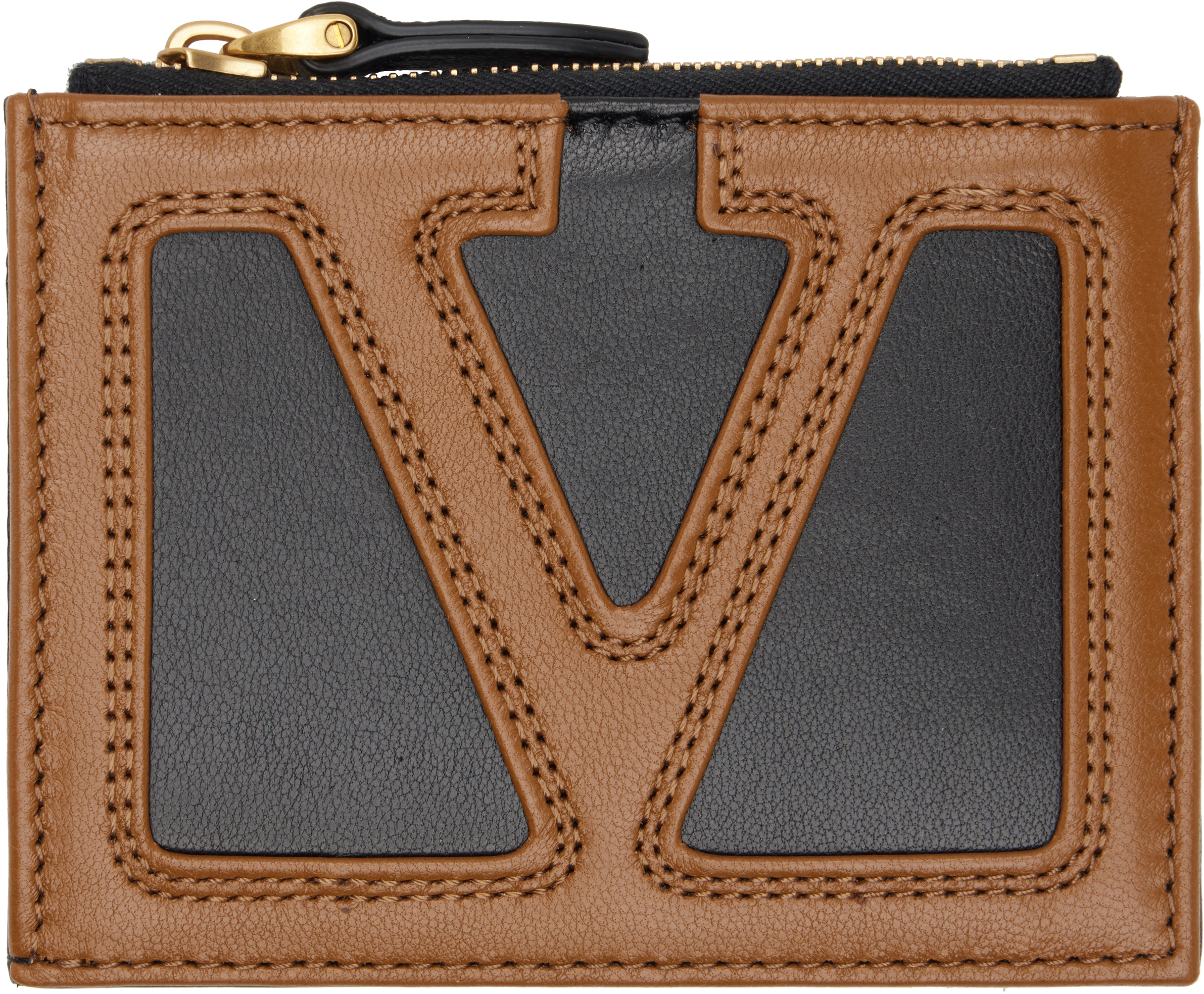 Valentino Garavani Brown & Black Viva Superstar Nappa Leather Card Holder